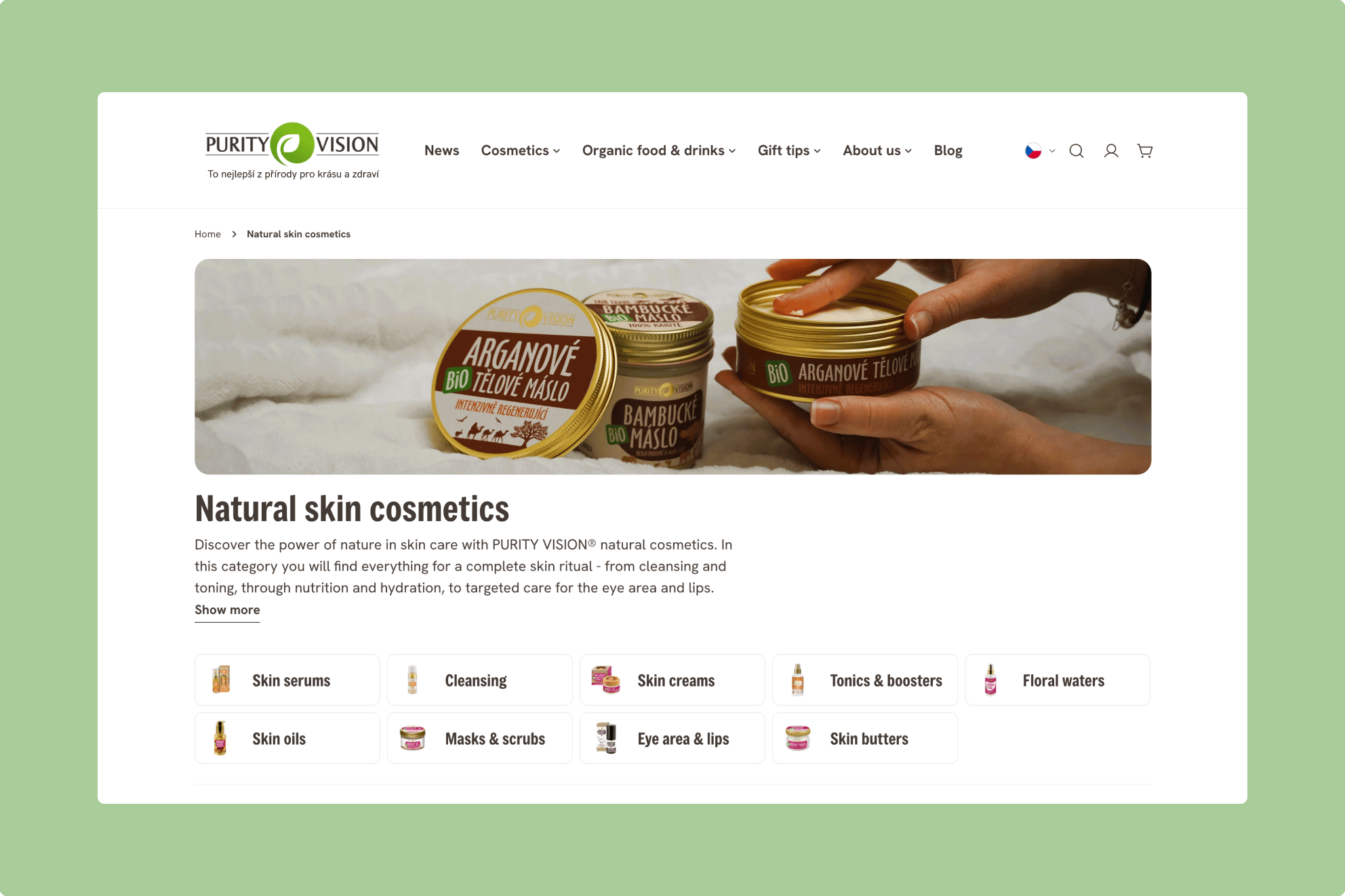 Category page on the new Purity Vision store.