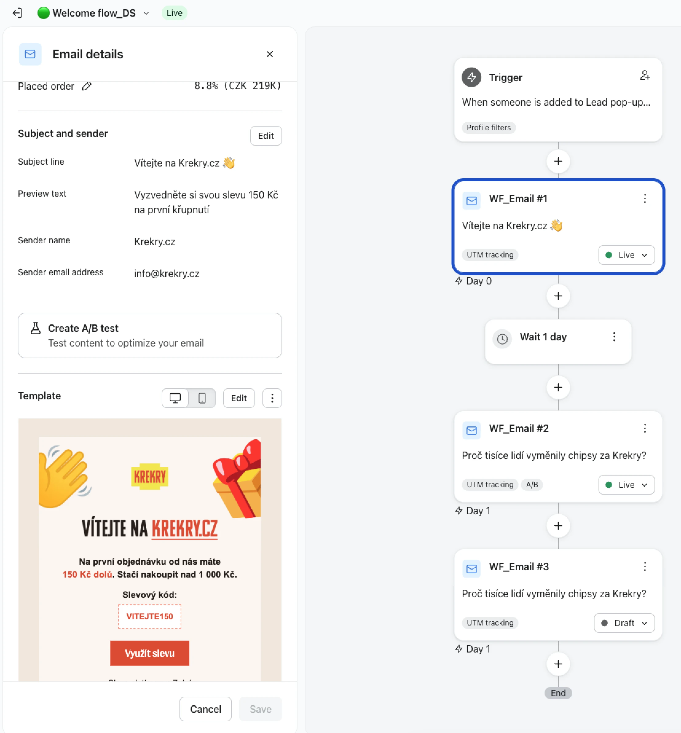 Building a welcome flow in Klaviyo.