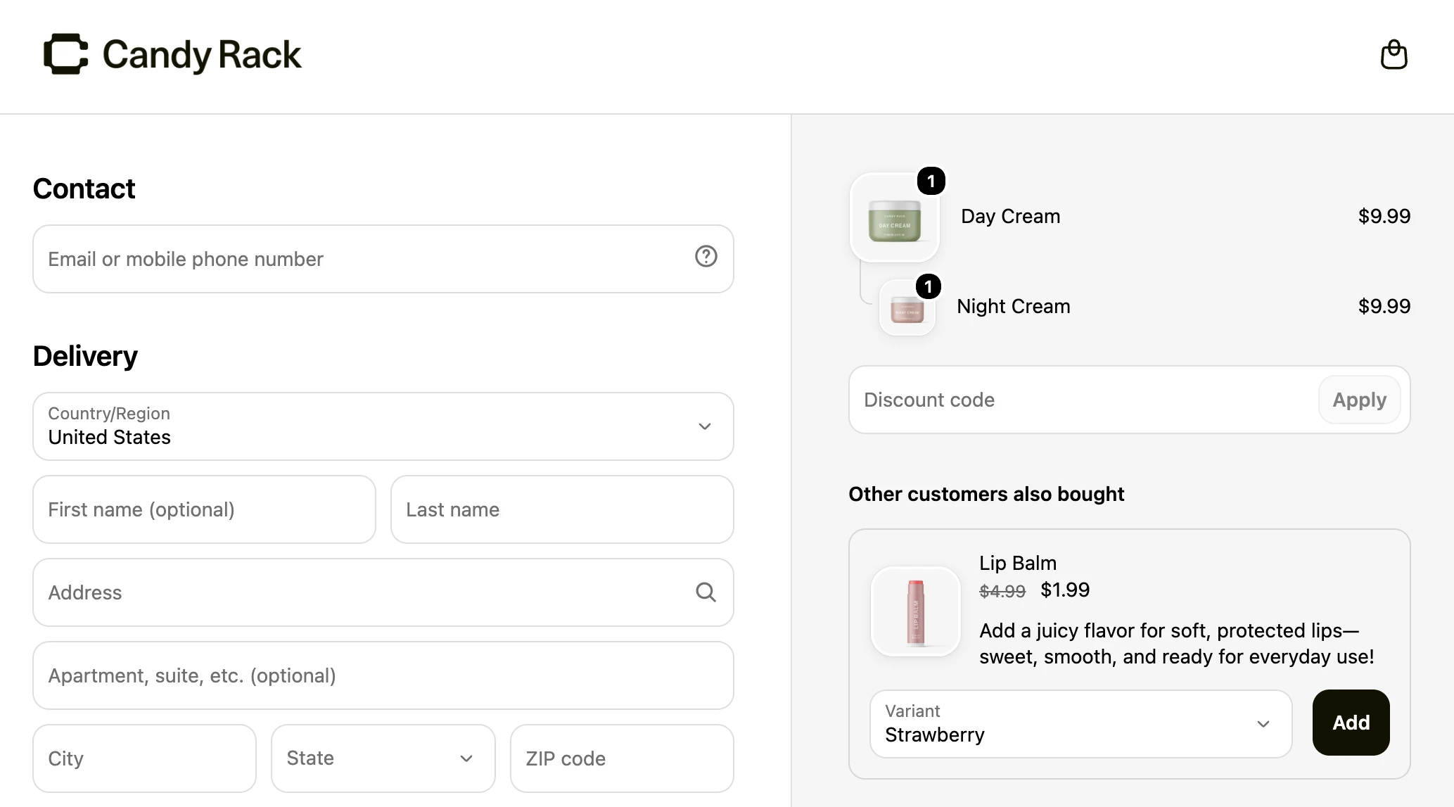 Nested line item inside the Shopify checkout.