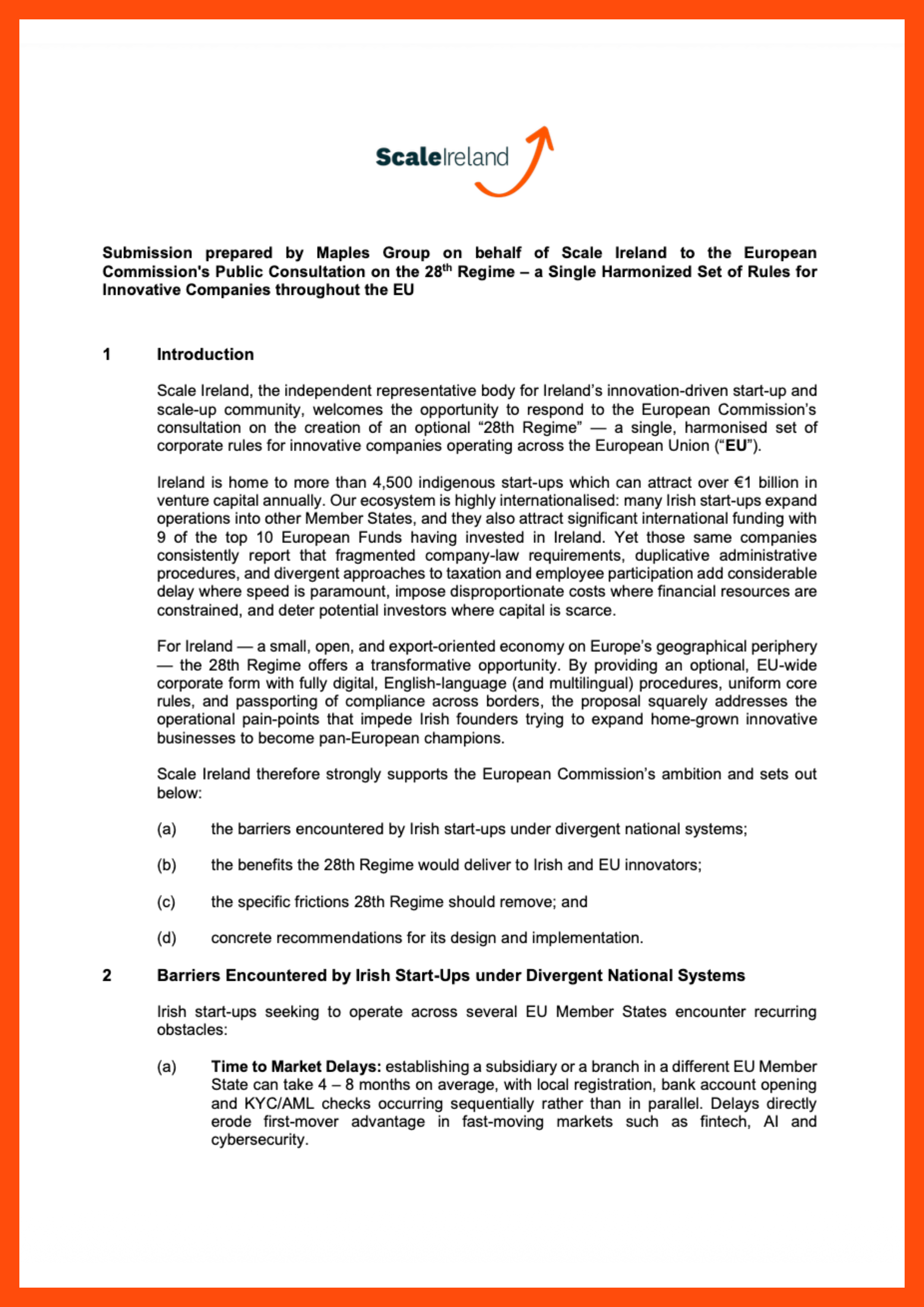 2025 Scale Ireland Submission on the 28th Regime