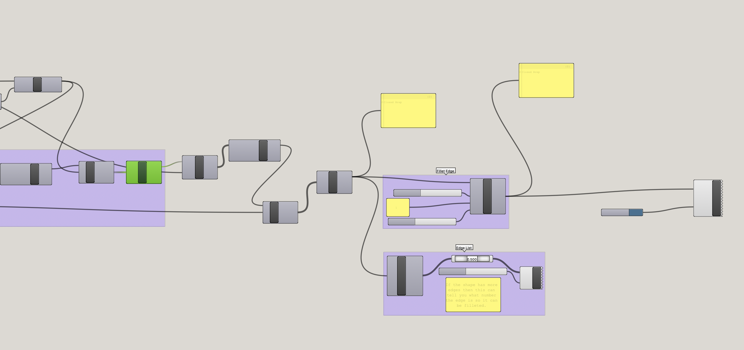 A screenshot of a node based parametric design program 