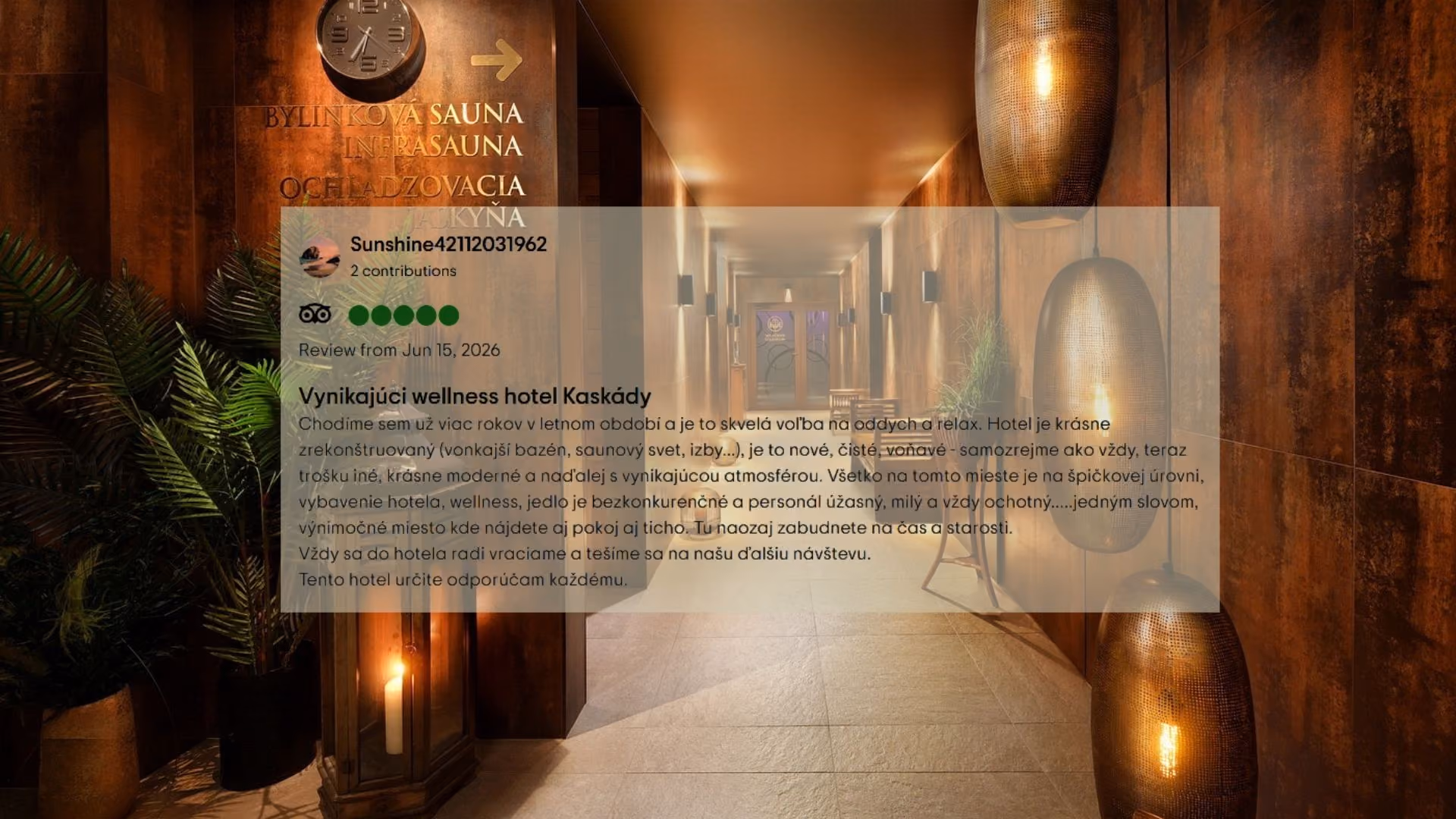 Vstup do sáun vo Wellness & Spa Hoteli Kaskady