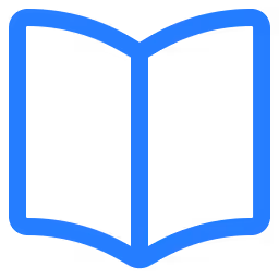 Blue outlined icon of an open book with two visible pages.