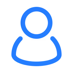 Blue user profile icon with circular head and shoulders outline on transparent background.