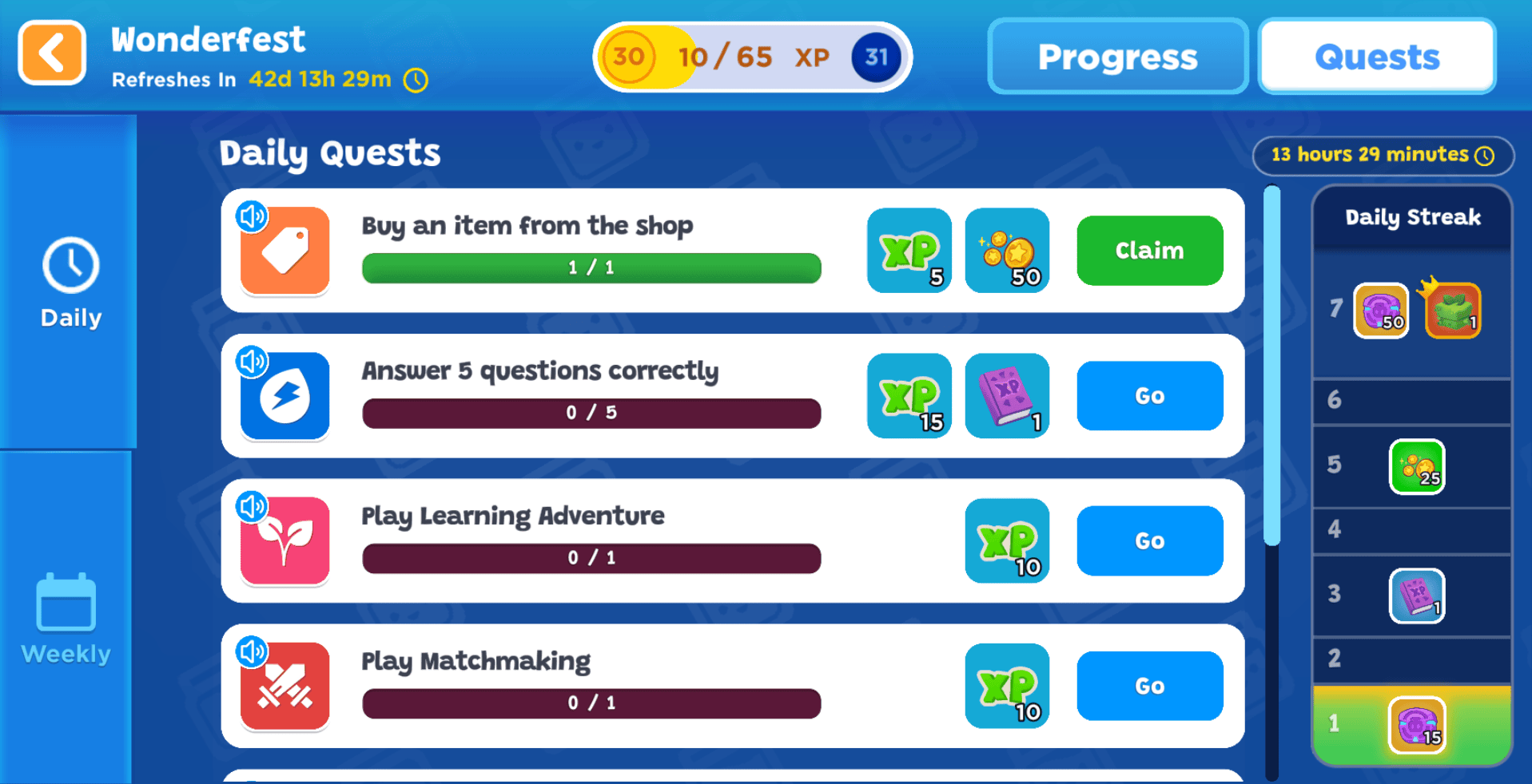 daily and weekly quests graphics
