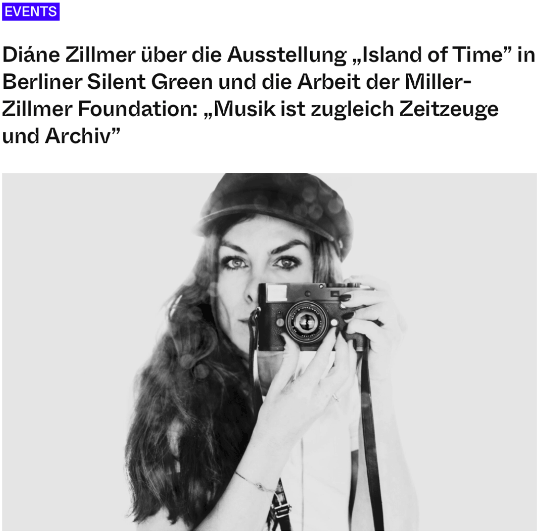 A headline and a portrait photograph of a woman holding a camera in front of her face.