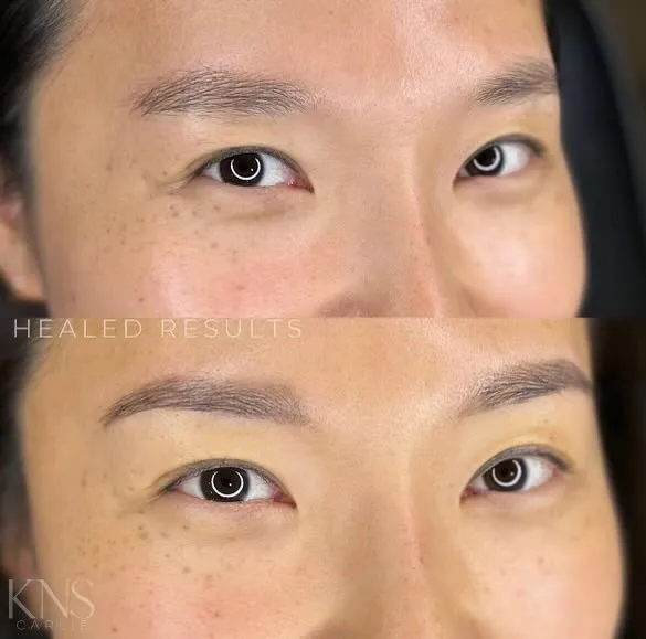 Powderbrow before-and-after on freckled skin — healed results at Kendra Neal Studio