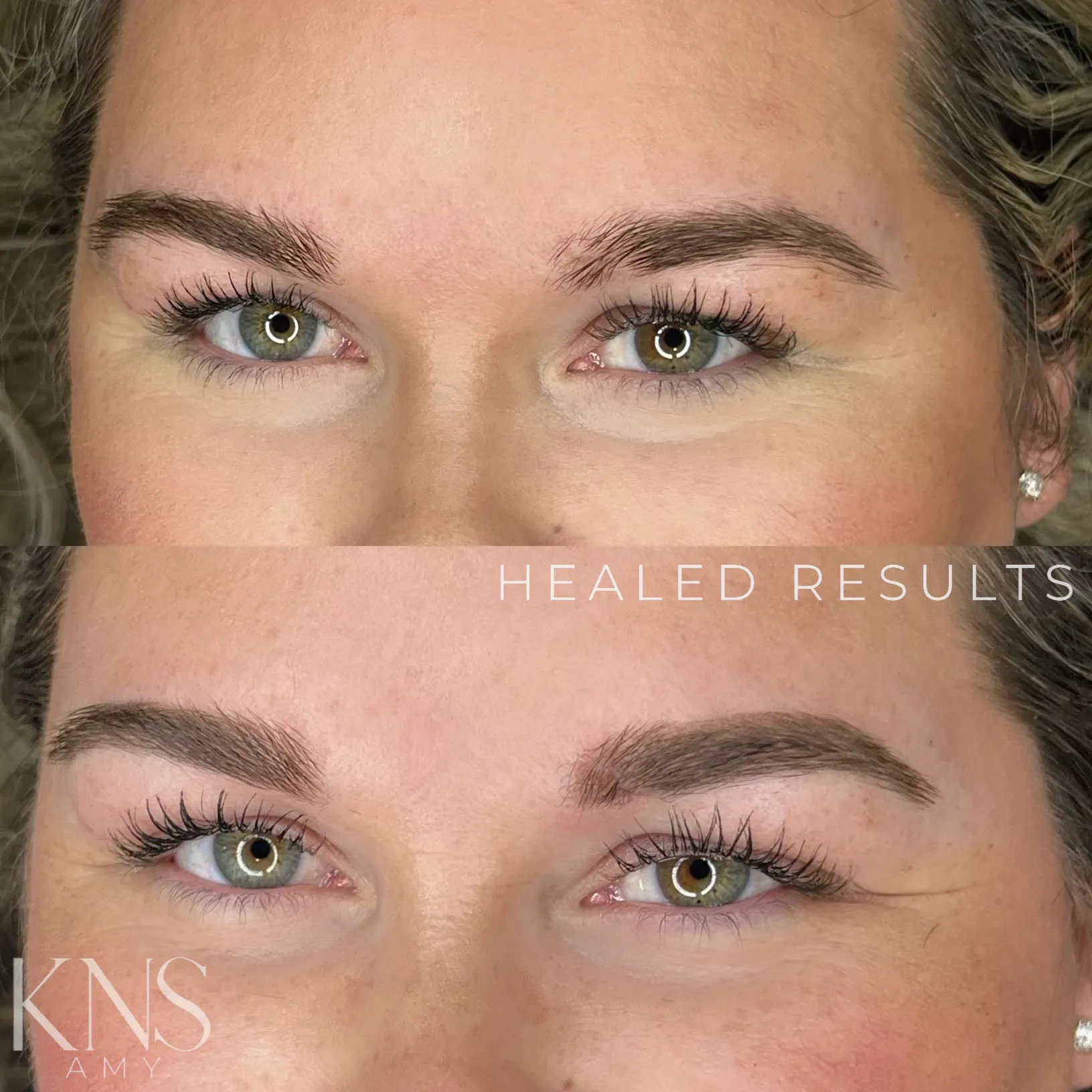 Powderbrow shaping refinement on naturally full eyebrows — healed results at Kendra Neal Studio