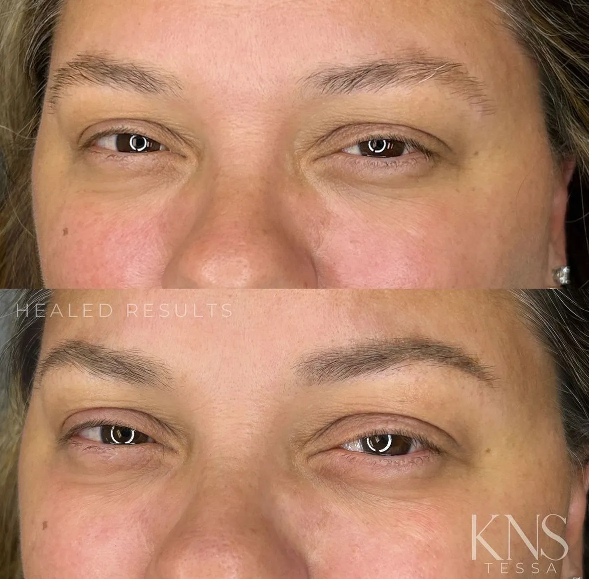 Powderbrow before-and-after for thin eyebrows — healed results at Kendra Neal Studio