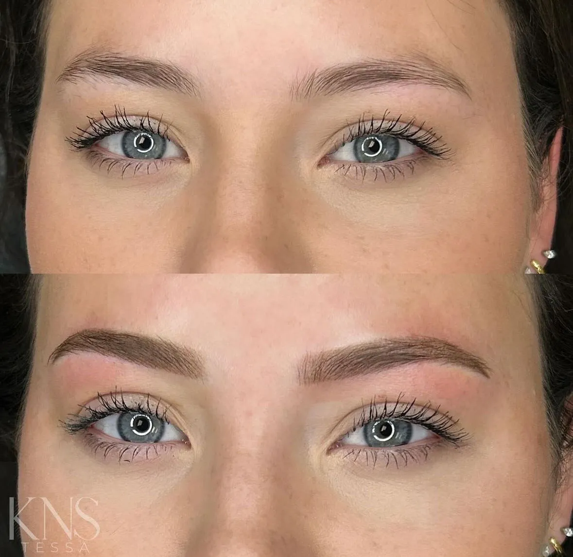 Powderbrow before-and-after for faint, thin eyebrows — healed results at Kendra Neal Studio