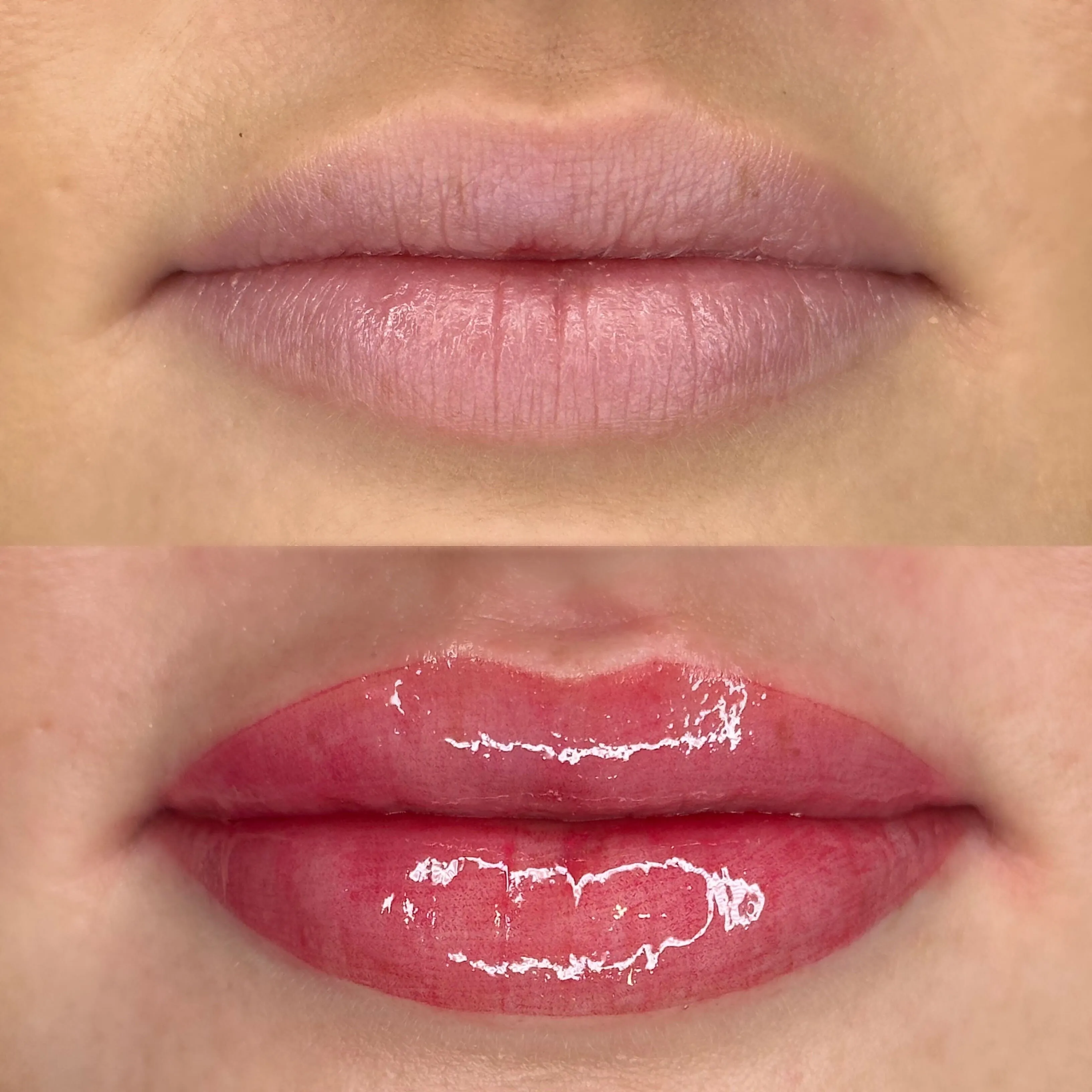 Lip blushing before-and-after for pale lips — healed results at Kendra Neal Studio