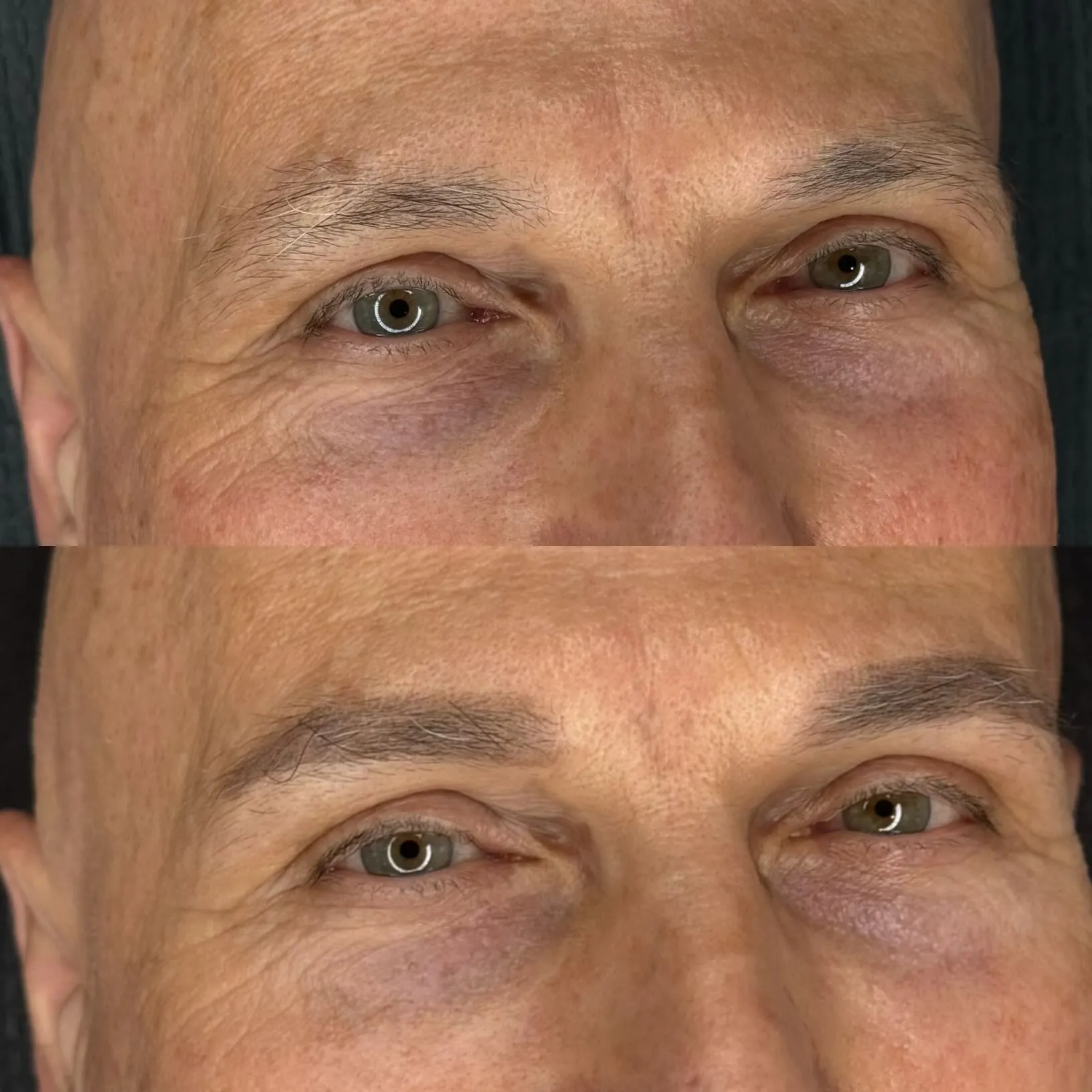 Men's powderbrow before-and-after for thin eyebrows — healed results at Kendra Neal Studio