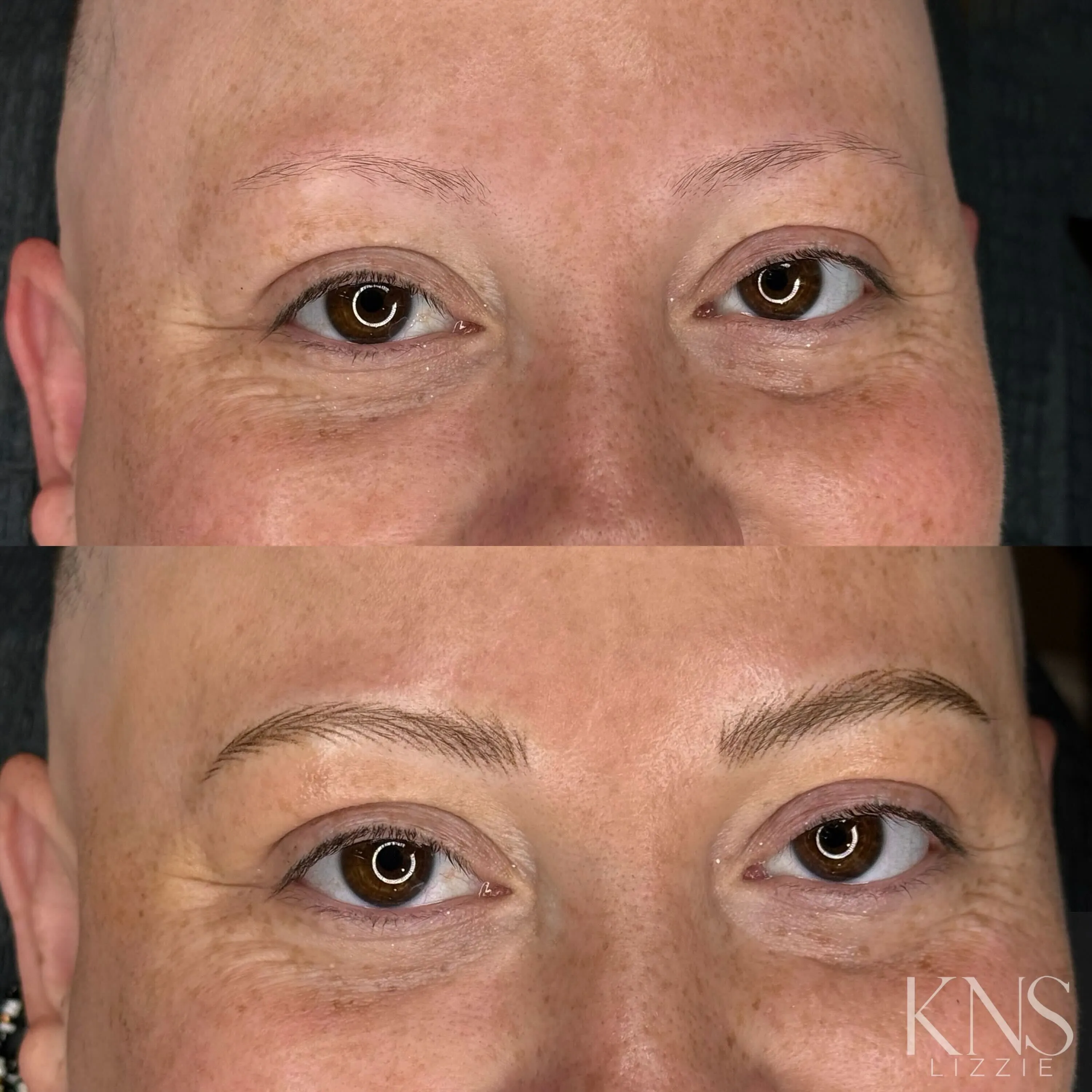 Nanobrow before-and-after for eyebrows with no natural hair — healed results at Kendra Neal Studio