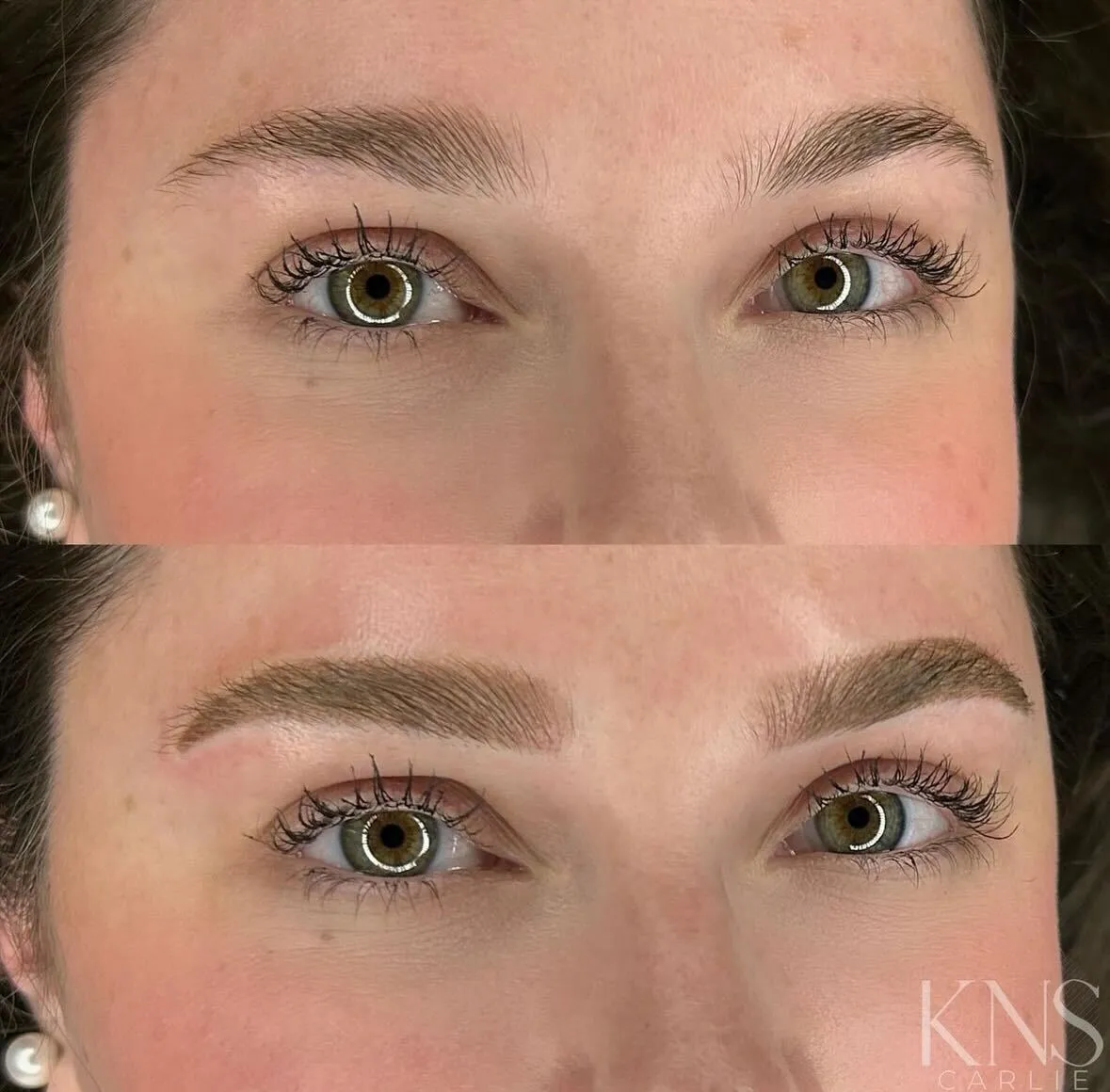 Nanobrow before-and-after for thin eyebrows — healed results at Kendra Neal Studio