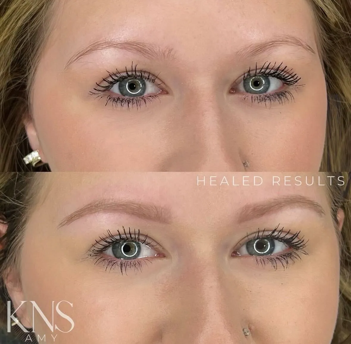 Powderbrow before-and-after for thin eyebrows — healed results at Kendra Neal Studio