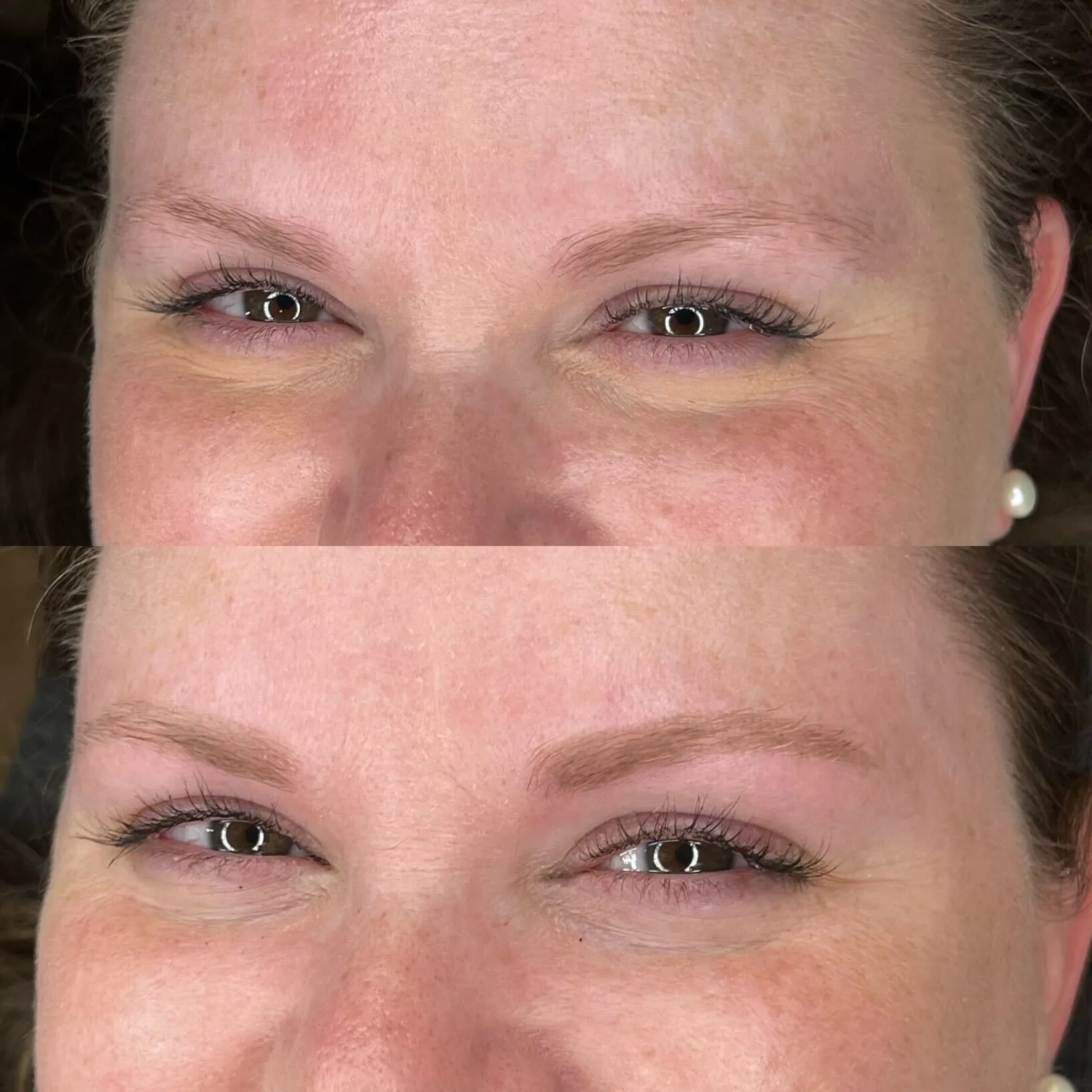 Nanobrow before-and-after for thin eyebrows — healed results at Kendra Neal Studio