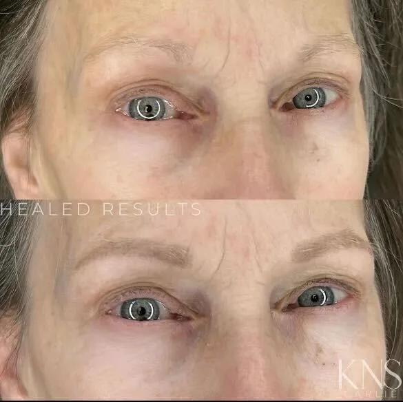 Powderbrow before-and-after on a mature client — healed results at Kendra Neal Studio