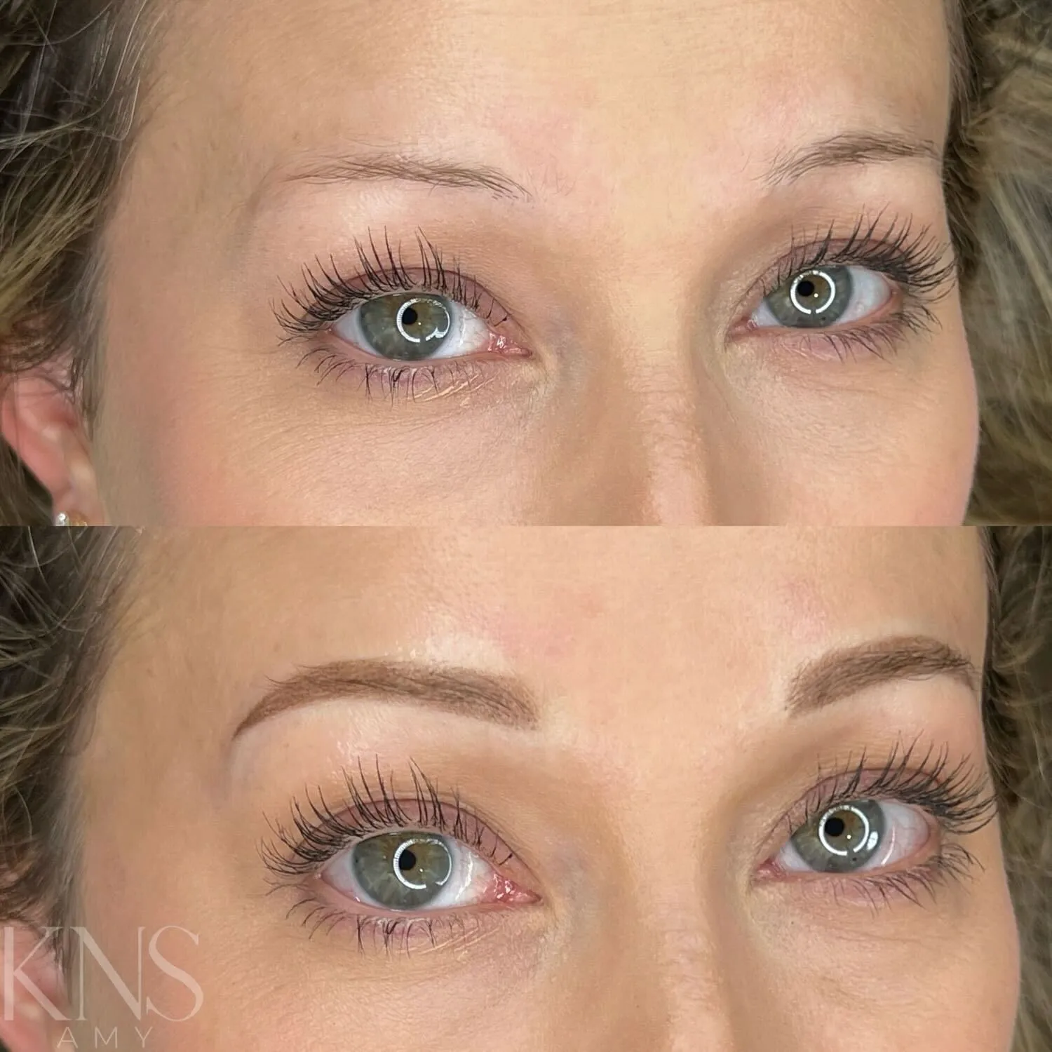 Nanobrow before-and-after for thin eyebrows — healed results at Kendra Neal Studio