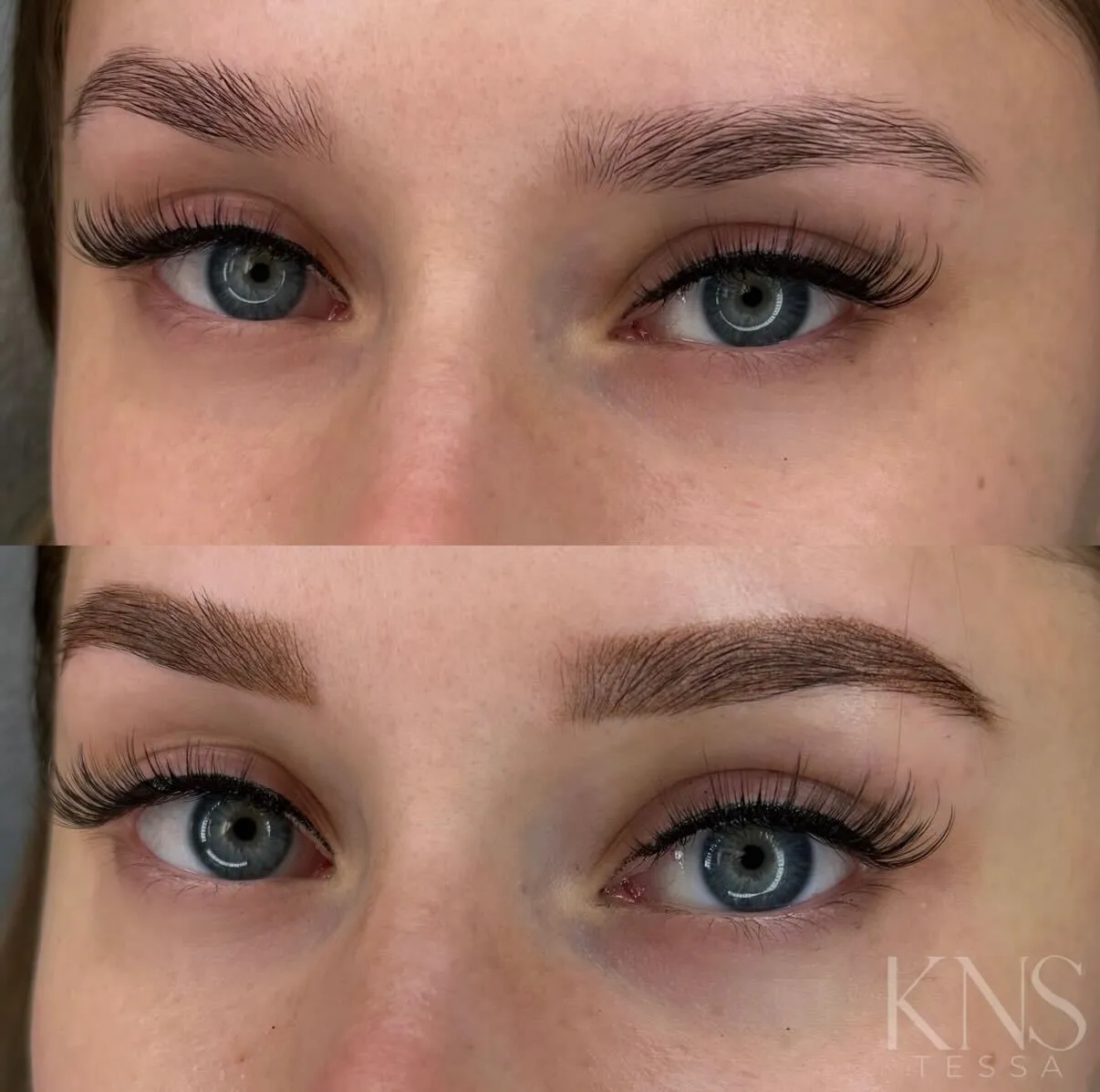Powderbrow shaping refinement on naturally full eyebrows — healed results at Kendra Neal Studio