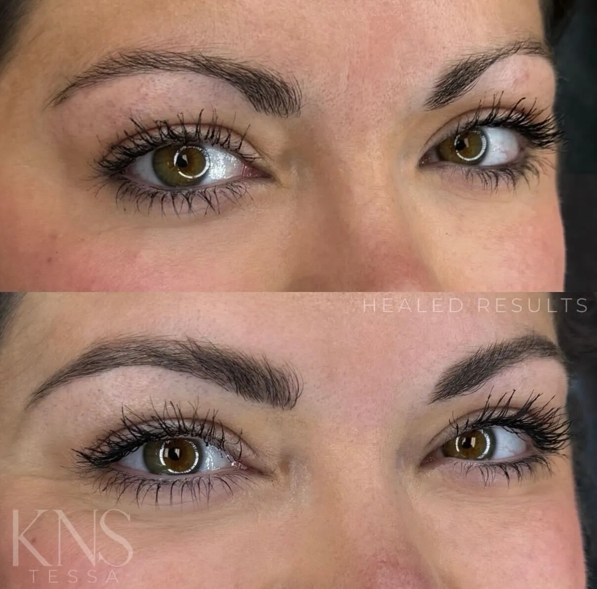 Powderbrow shaping refinement on already-present eyebrows — healed results at Kendra Neal Studio