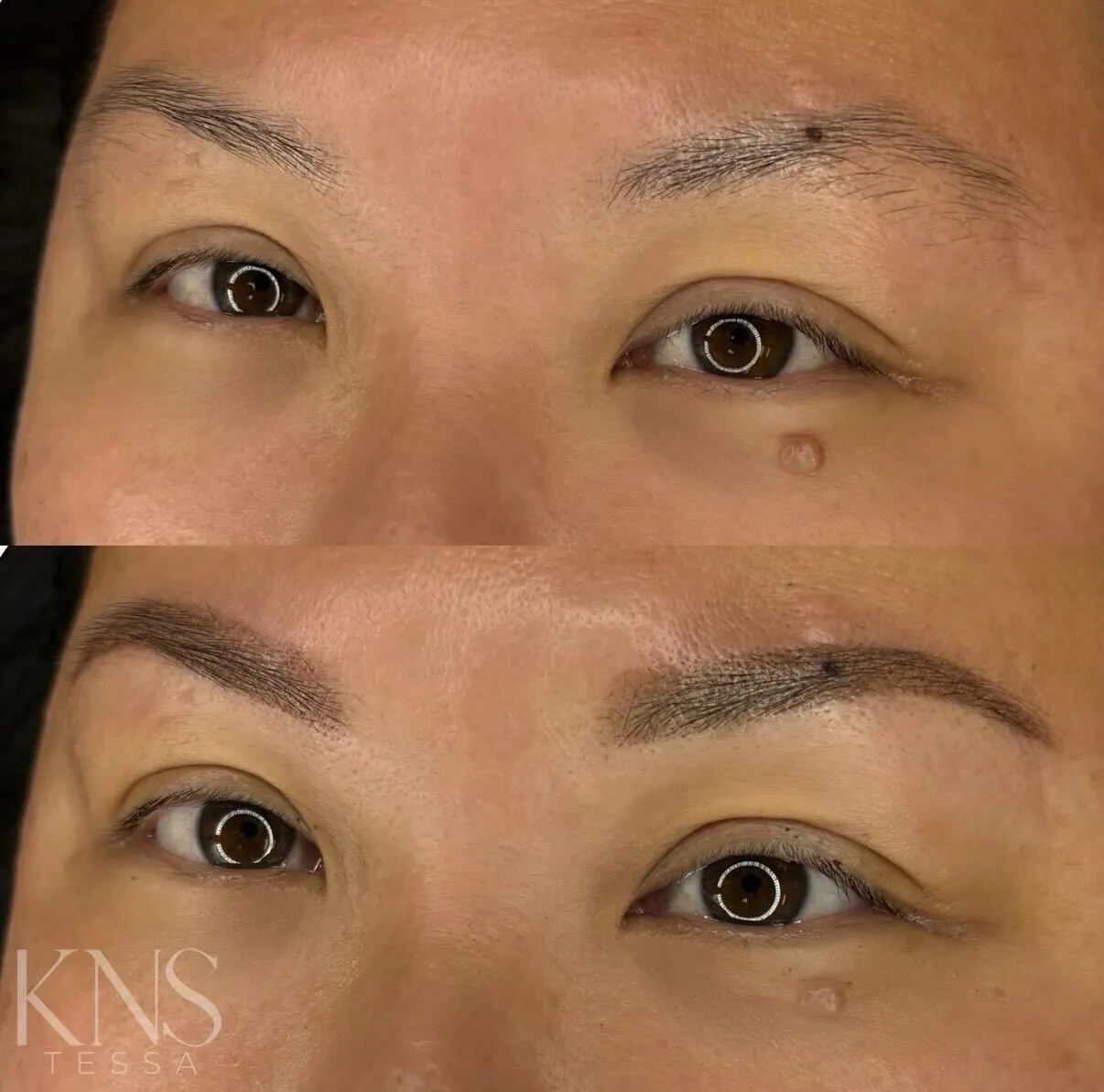 Powderbrow before-and-after for thin, sparse eyebrows — healed results at Kendra Neal Studio