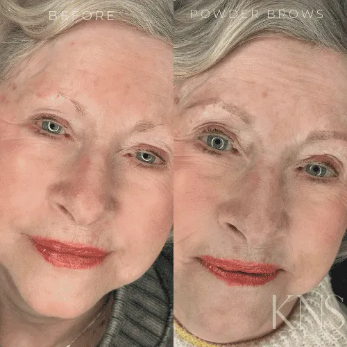 Powderbrow before-and-after on a mature client — healed results at Kendra Neal Studio