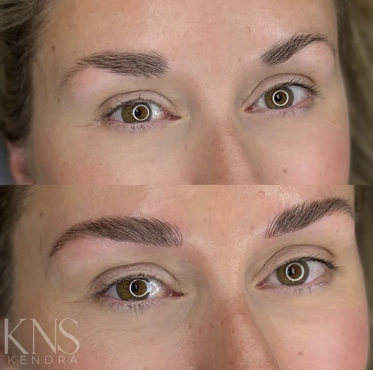 Nanobrow shaping and density on naturally present eyebrows — healed results at Kendra Neal Studio