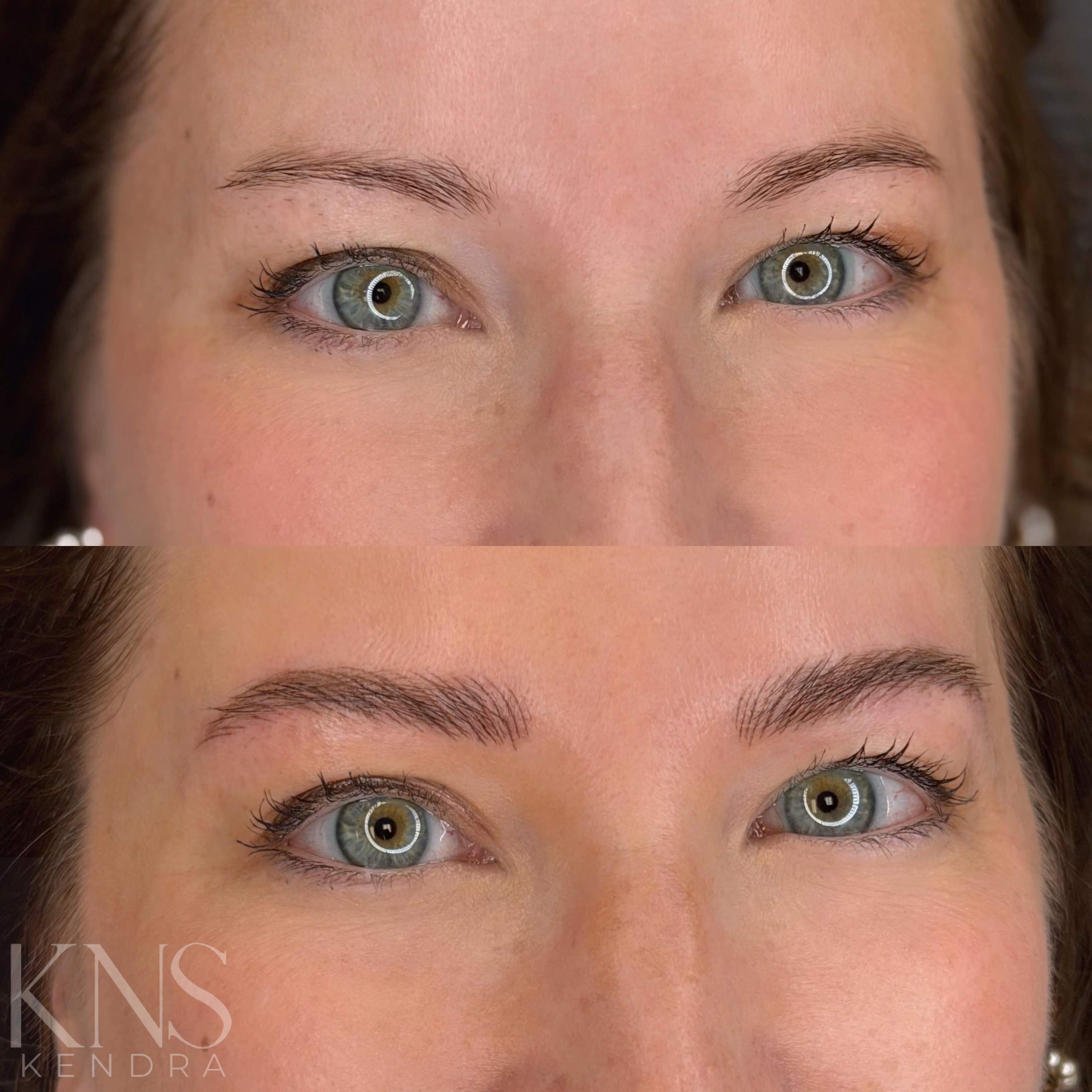 Nanobrow before and after for a woman with dark hair.
