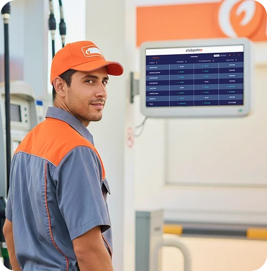 Frentista engajado com painel de metas do Gestão de Metas ClubPetro