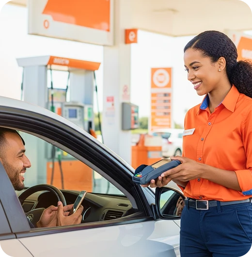 Frentista cadastrando cliente na pista 