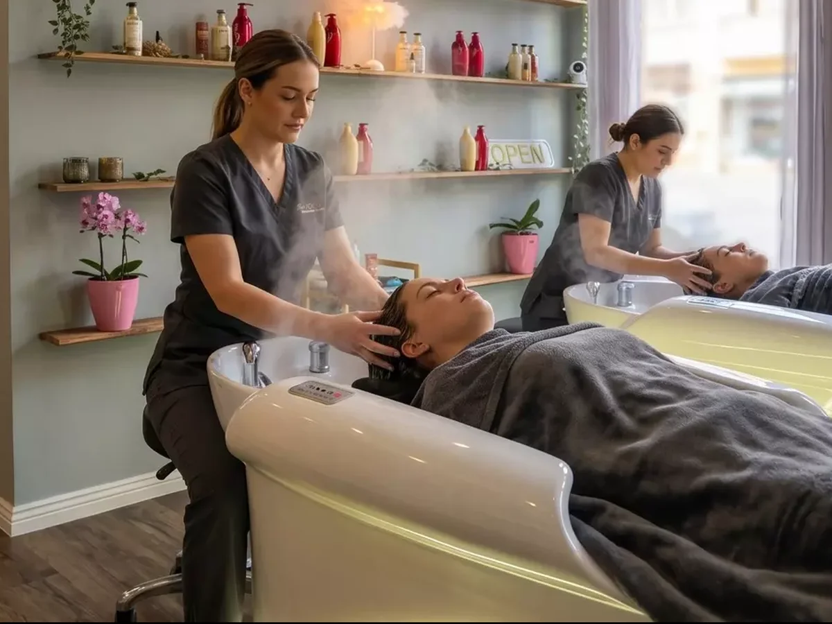 Kosmetik- und Wellnessstudio, Behandlung mit Kopfmassage