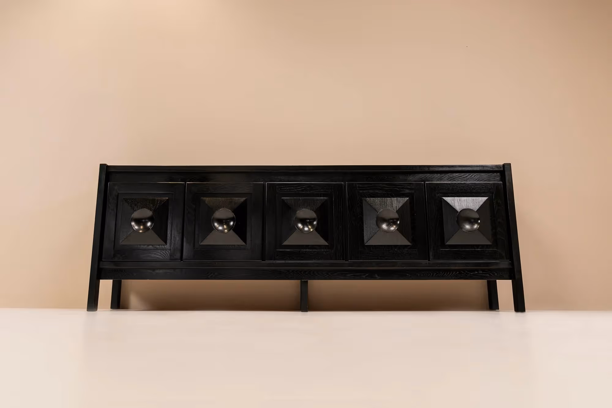 Brutalist Sideboard in Stained Oak in the Style of DeCoene, Belgium 1970s