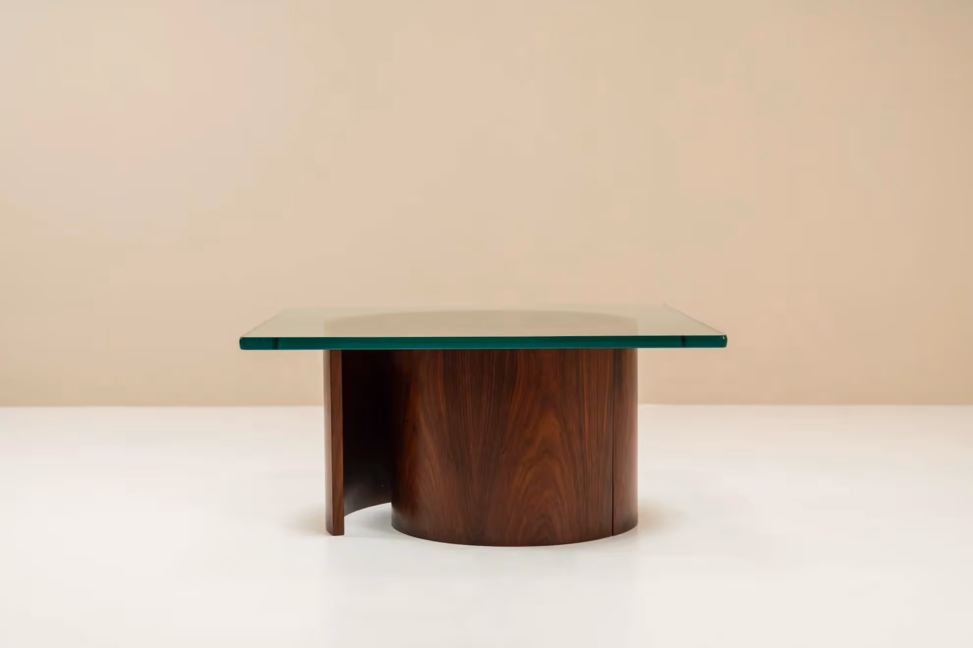 Spiraling Coffee Table in Walnut and Glass attr. to Kagan, USA 1970s