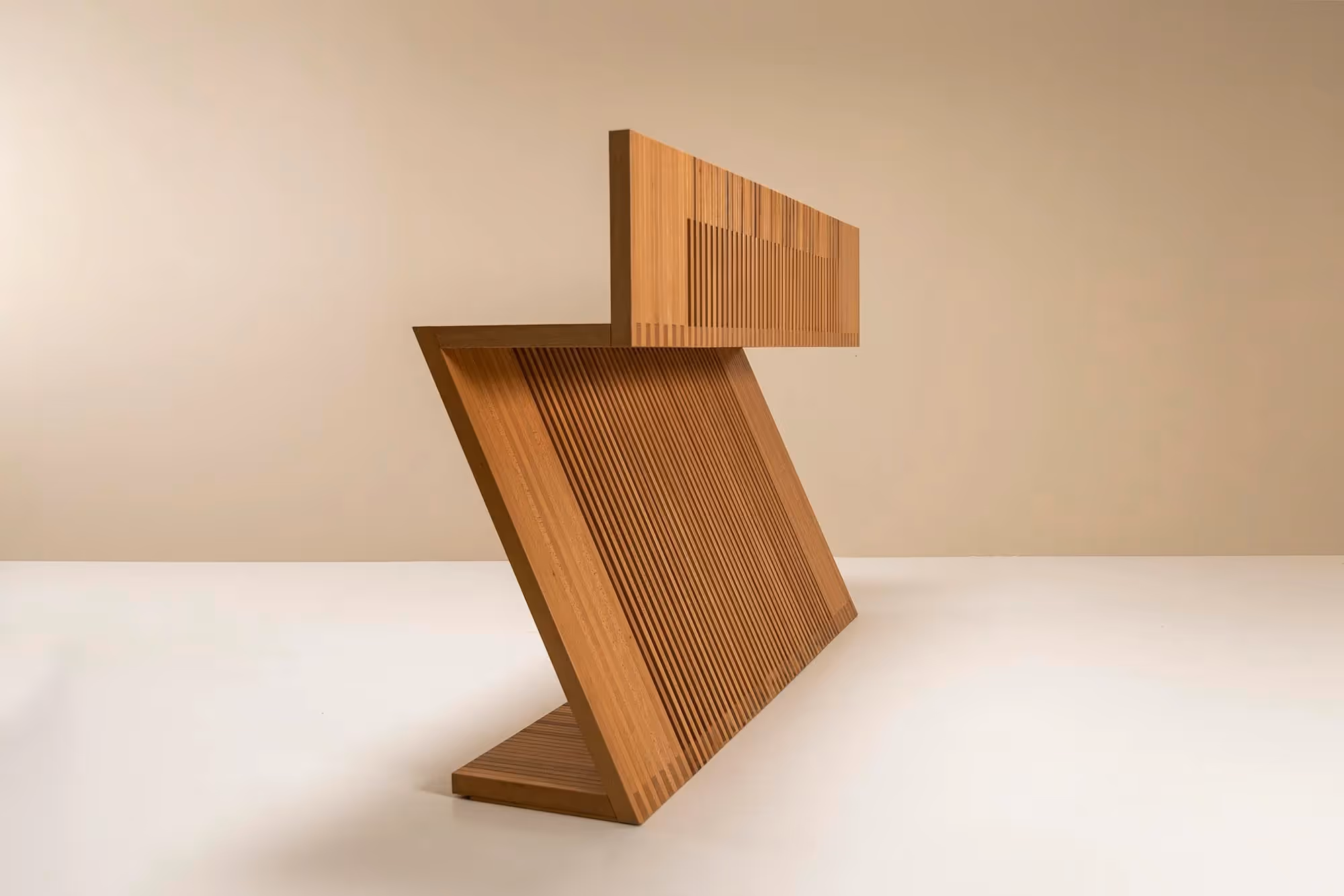 Z-shaped Italian Console in Oak and Walnut, Italy 1980s