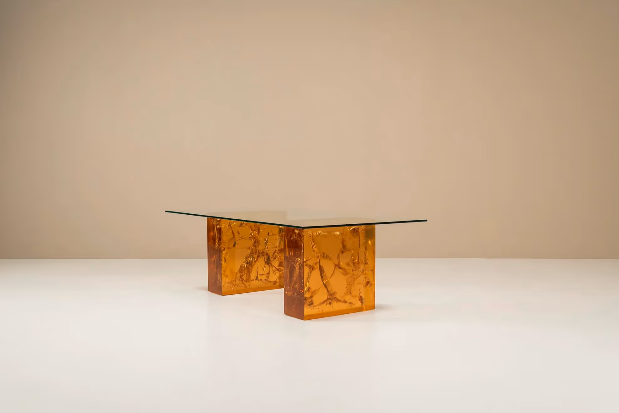 Coffee Table in Amber Fractal Resin in The Manner of Marie-Claude de Fouquières, France 1970s