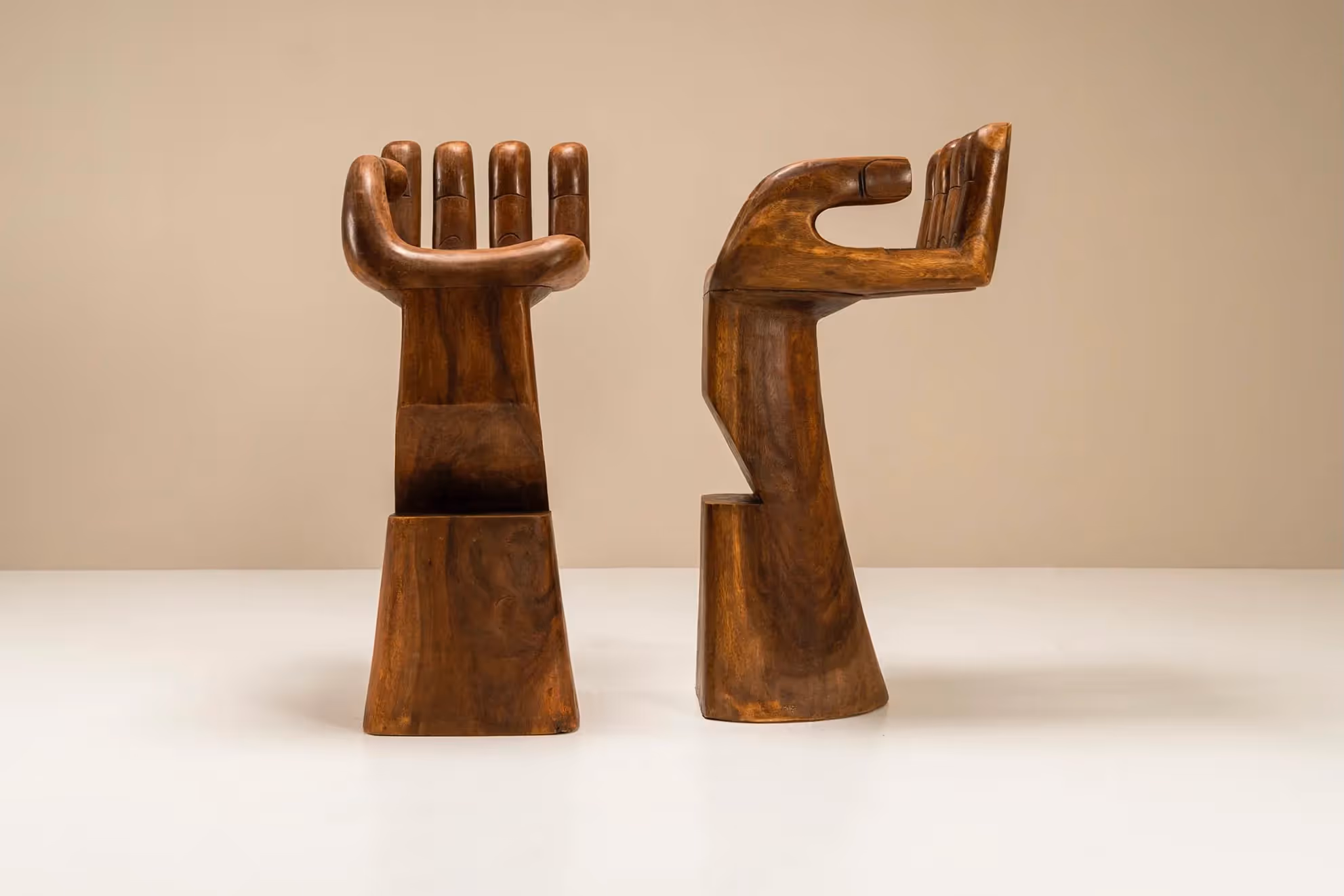 Sculptural Artisanal Hand-Shaped Stools in Wood, 1970s