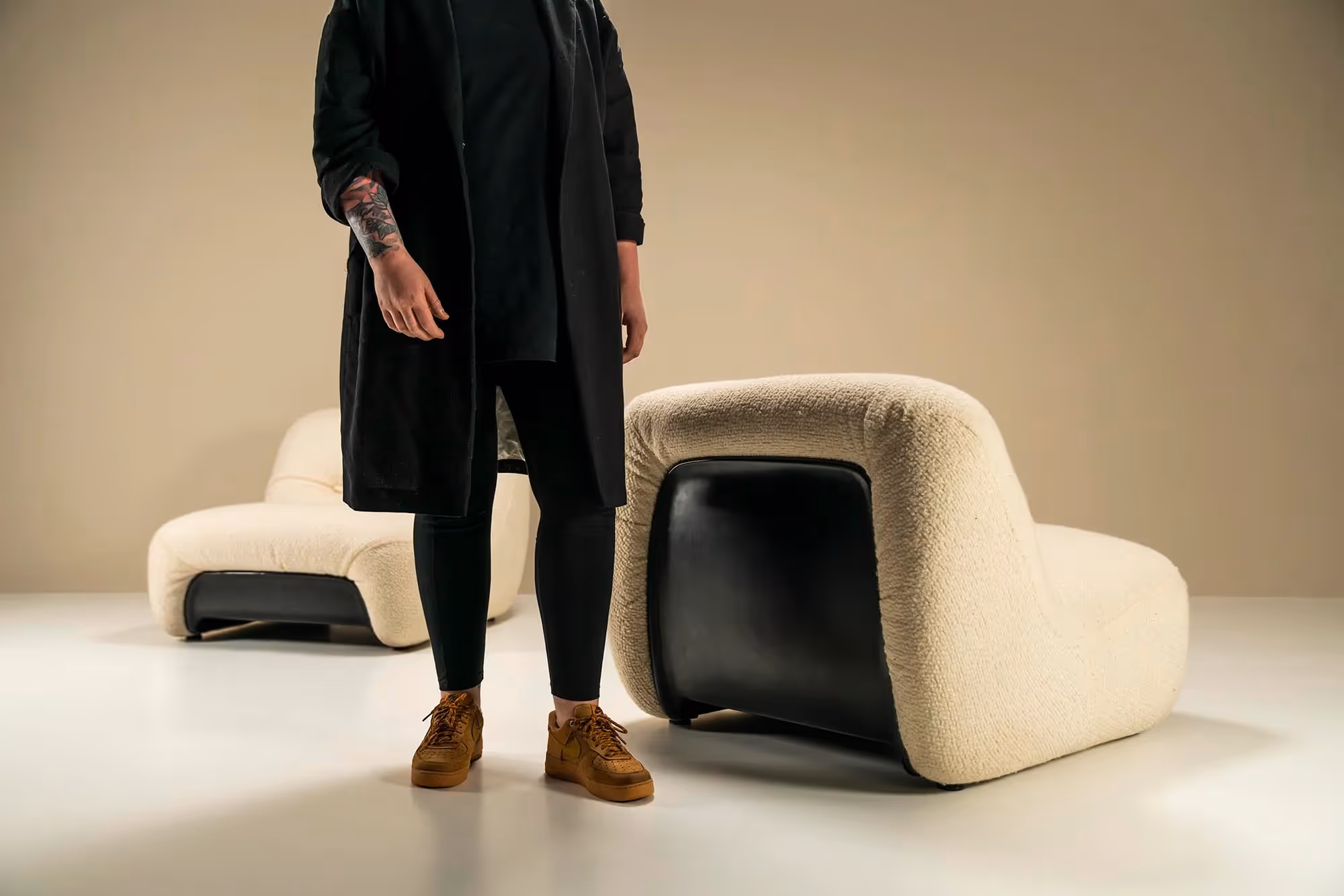 Set of 'Malu' Lounge chairs in White Bouclé by Claudio Vagnoni, Italy 1970s
