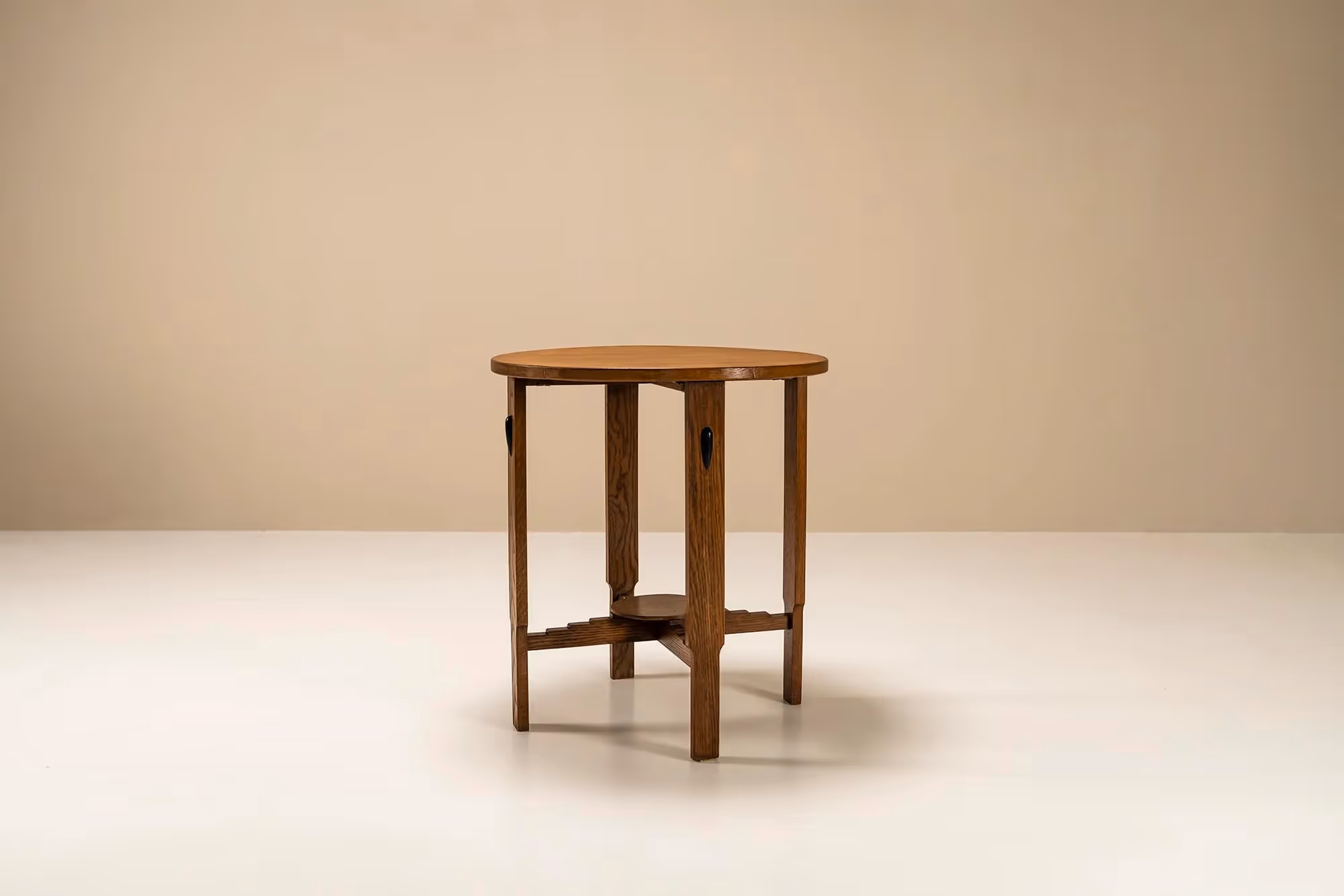 Amsterdam School Round Side Table In Oak, Netherlands 1930s