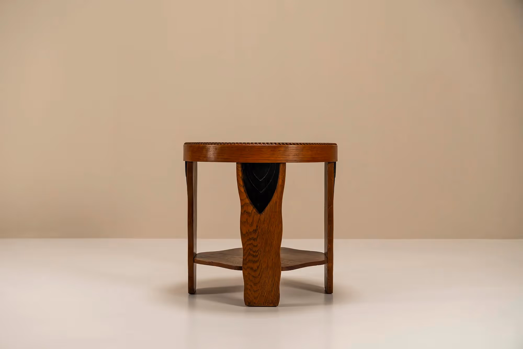 Amsterdam School Round Side Table In Oak And Macassar, Netherlands 1930s