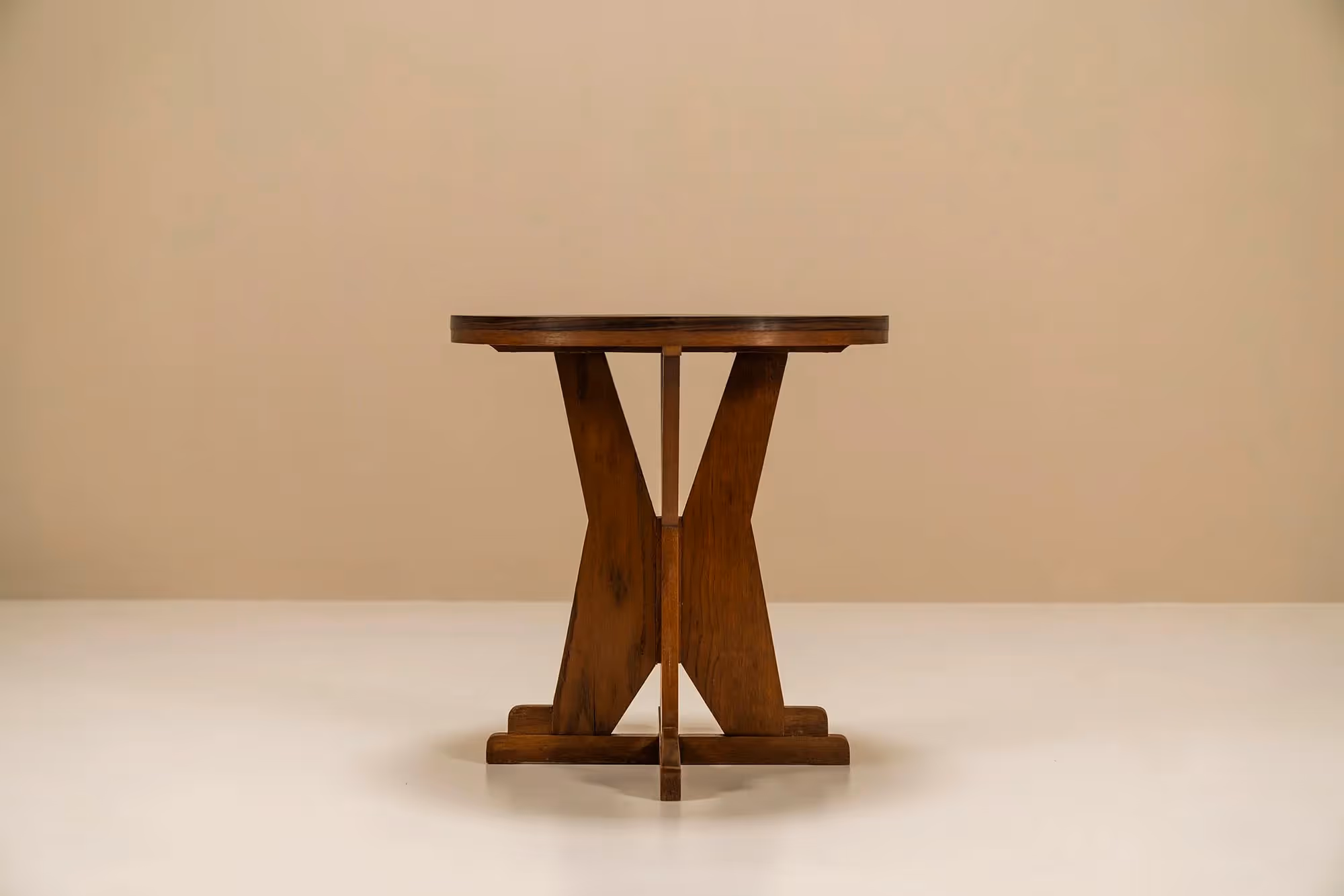 Round Amsterdam School Side Table In Oak And Ebony, Netherlands 1930s