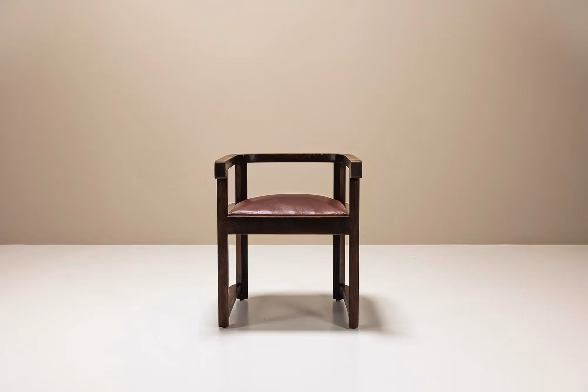 Art Deco Wooden Chair with Burgundy Leather Seat, 1930s