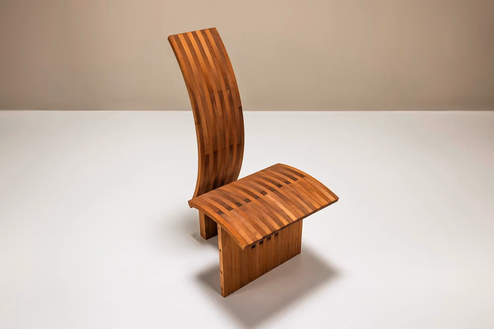 Architectural Curved-back Chair in Wood, Netherlands 1980s