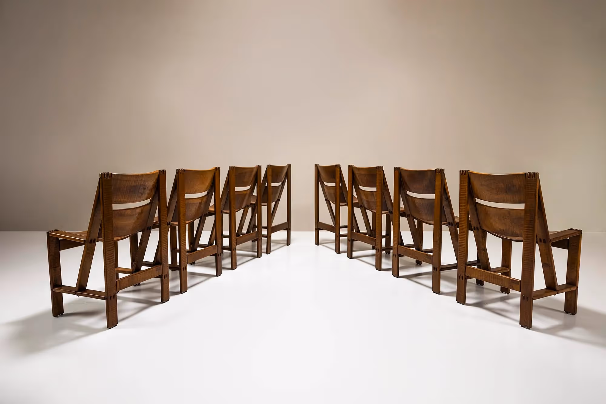 Set of Eight Regina Dining Chairs in Walnut by Officina Rivadossi, Italy 1968