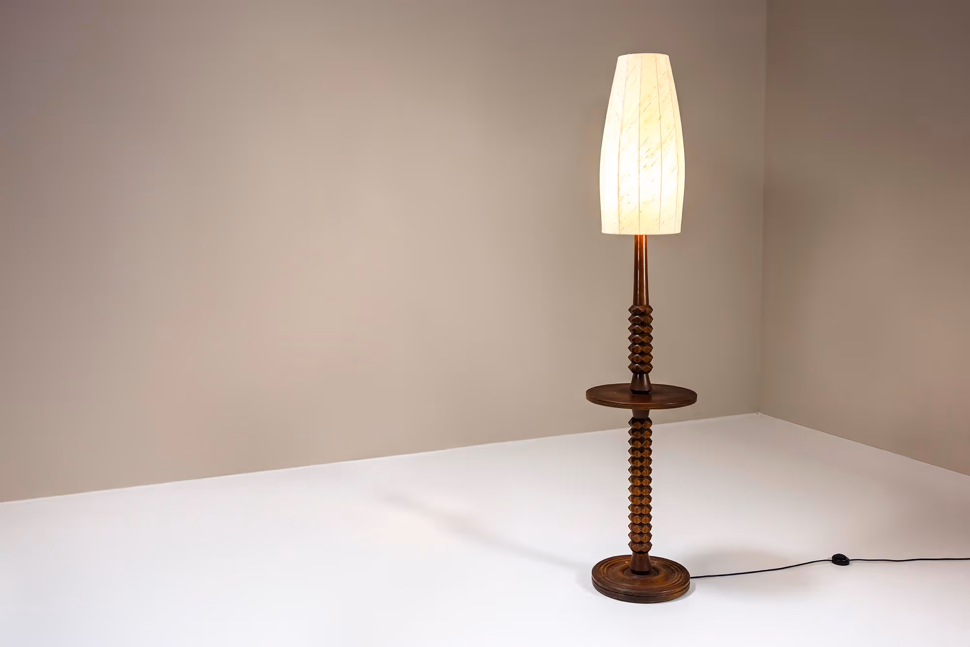 Brutalist Style Floor lamp in Saddle-brown Oak, France 1960s