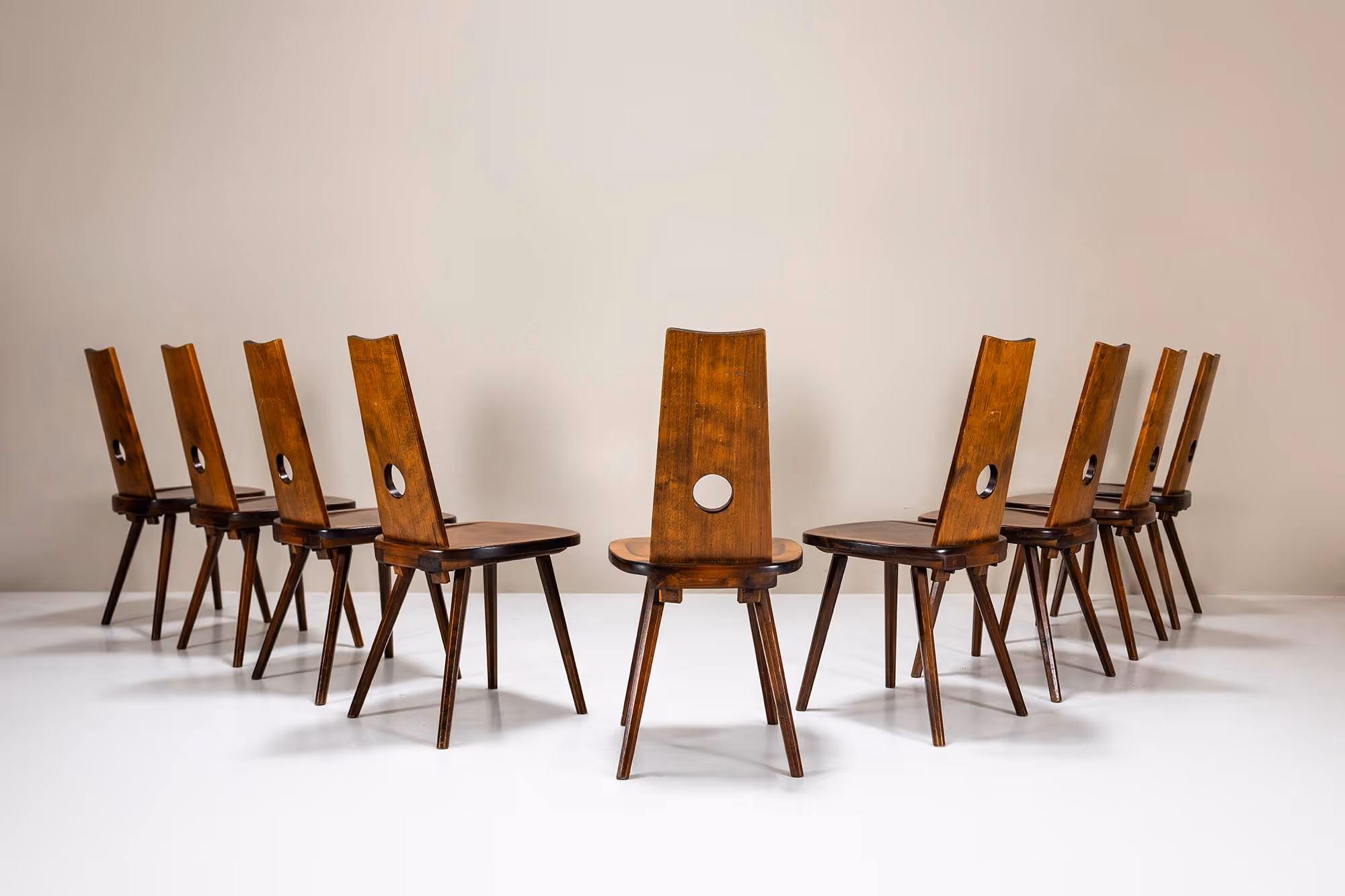 Brutalist dining chairs in wood