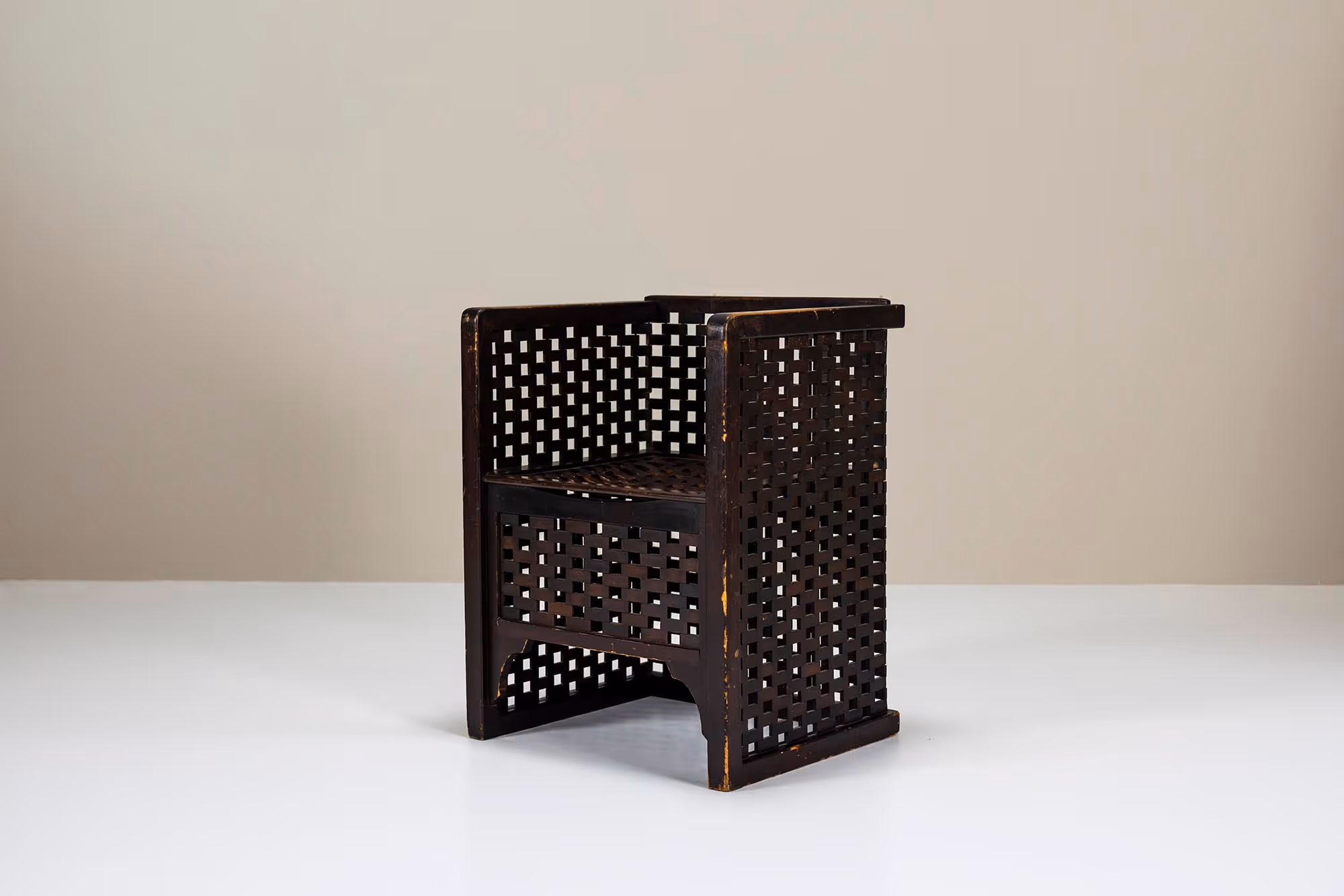 Squared-shaped Side Chair in Dark Stained Wood, Germany 1930s