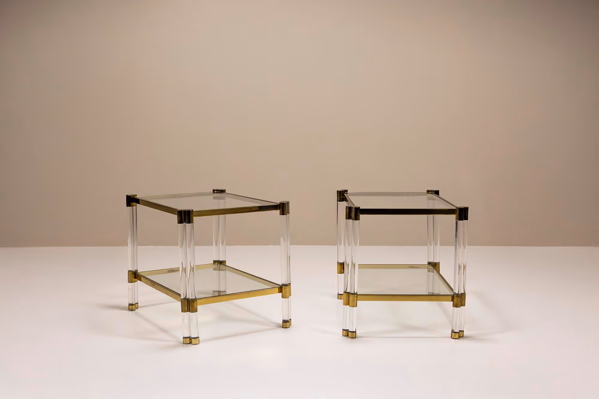 Romeo Rega Pair of Lucite and Brass Side Tables