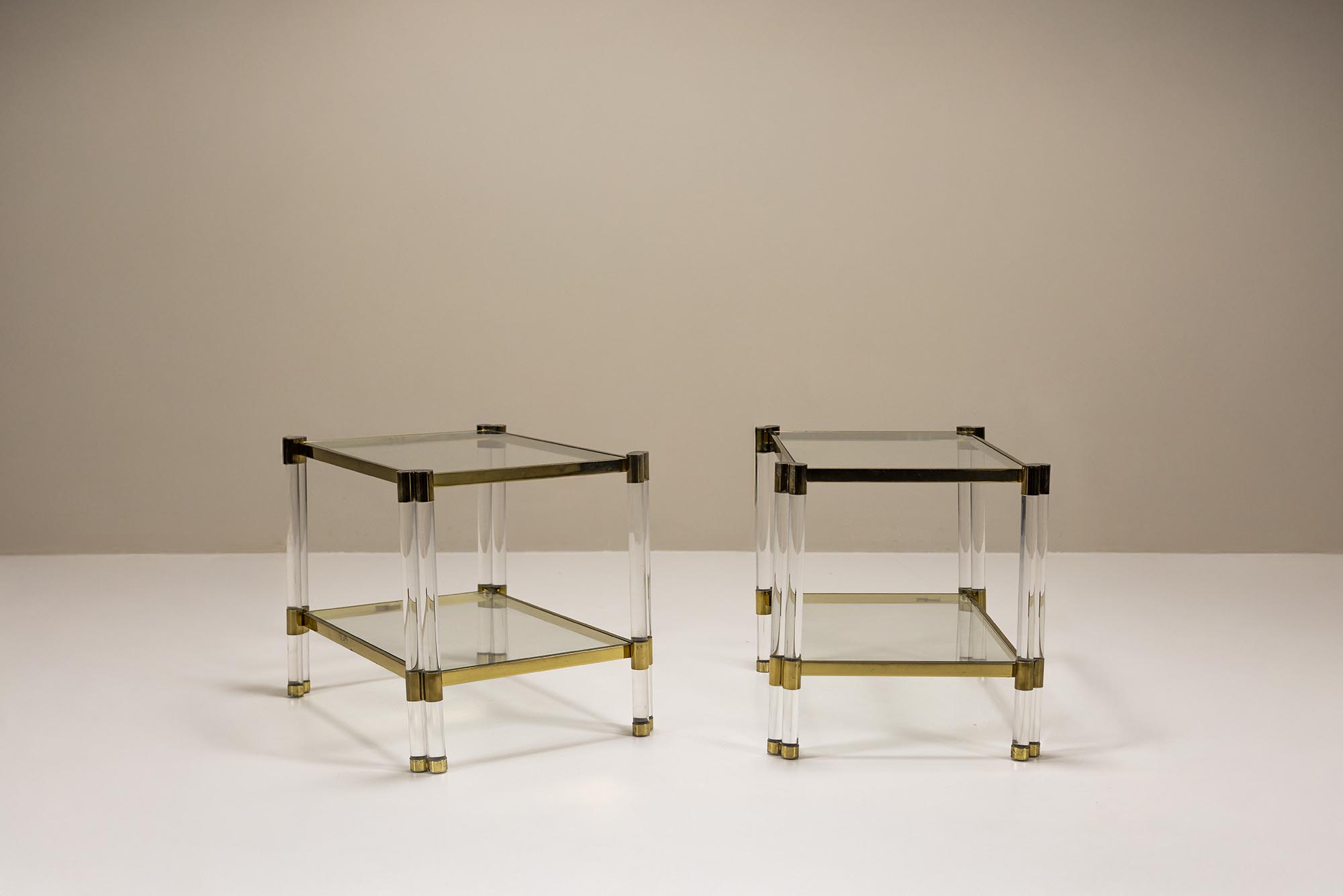 Romeo Rega Pair of Lucite and Brass Side Tables
