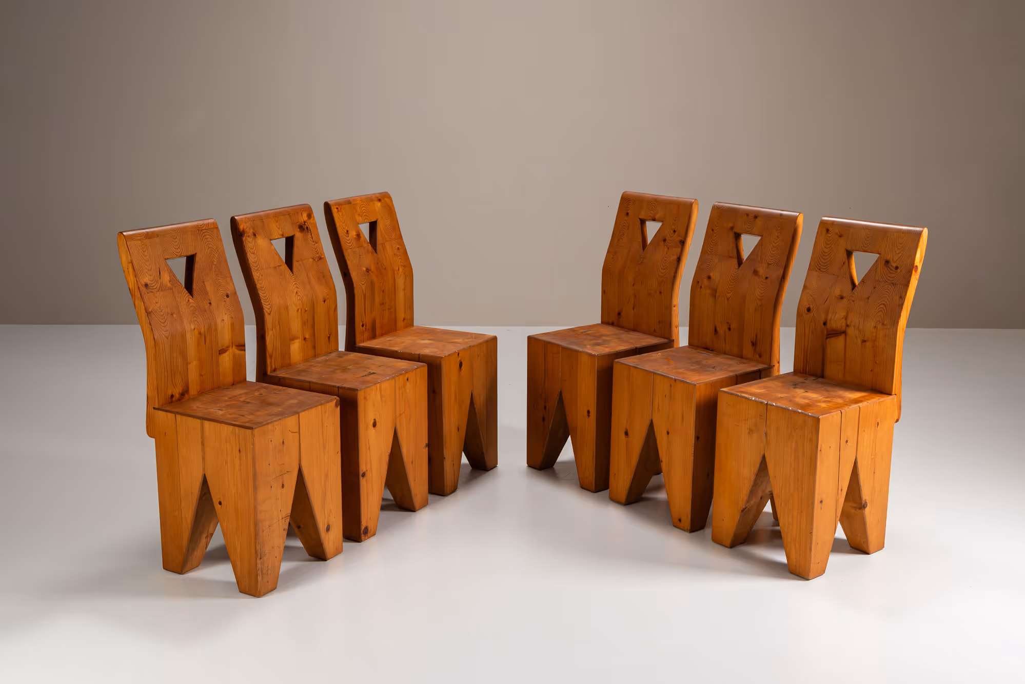 set of six brutalist vintage dining chairs