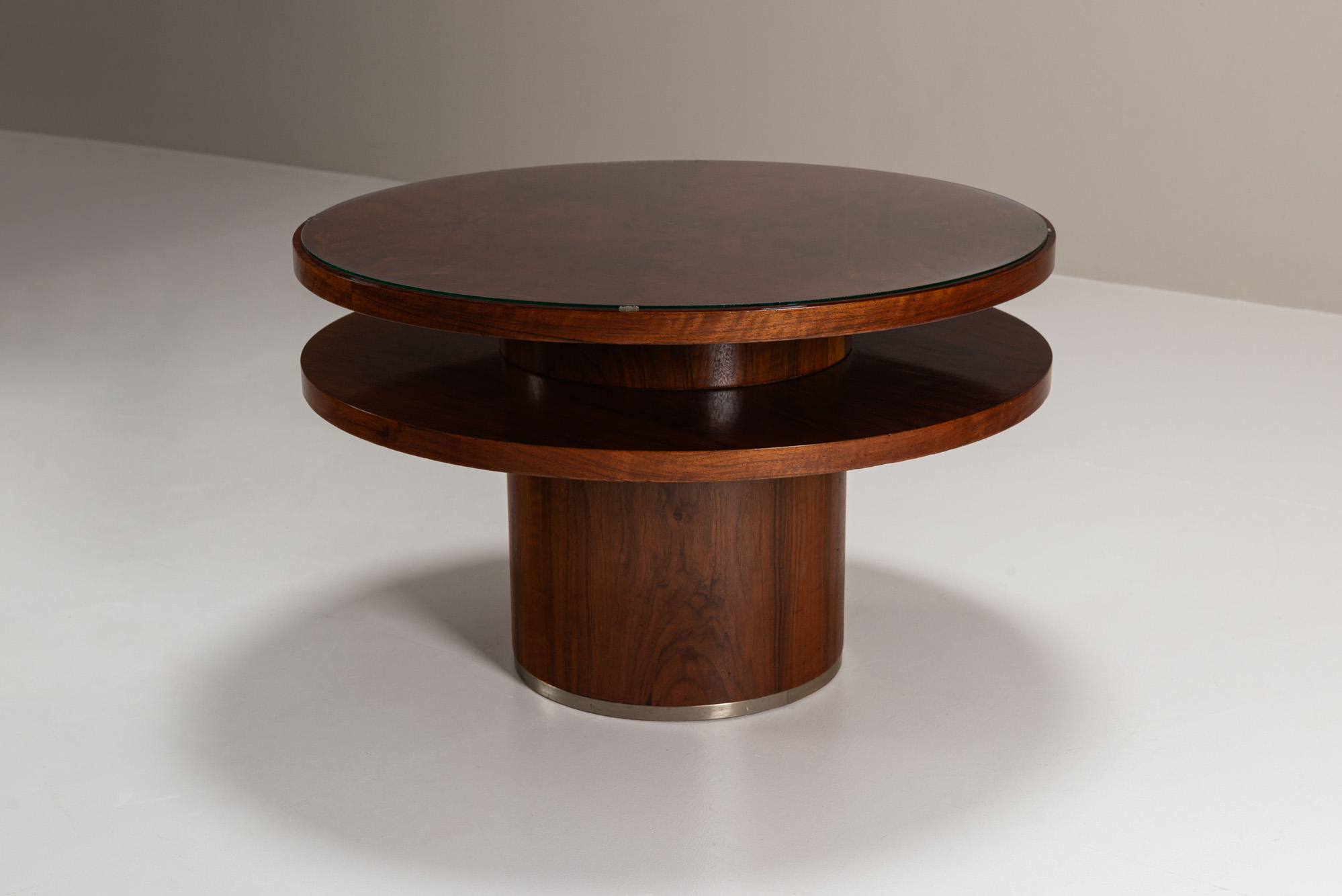 Round Mahogany Art Deco Coffee Table, 1930s